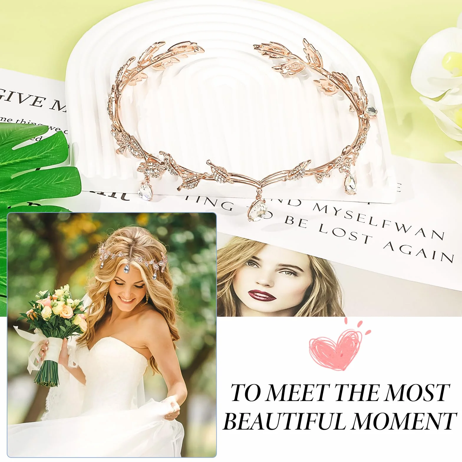 Elegancka tiara dla kobiet, tiary ślubne dla panny młodej z liśćmi i wiszącymi kryształkami, korona księżniczki, tiara ślubna na głowę dla panny młodej, dwóch panien honorowych, dziewczynek, 17