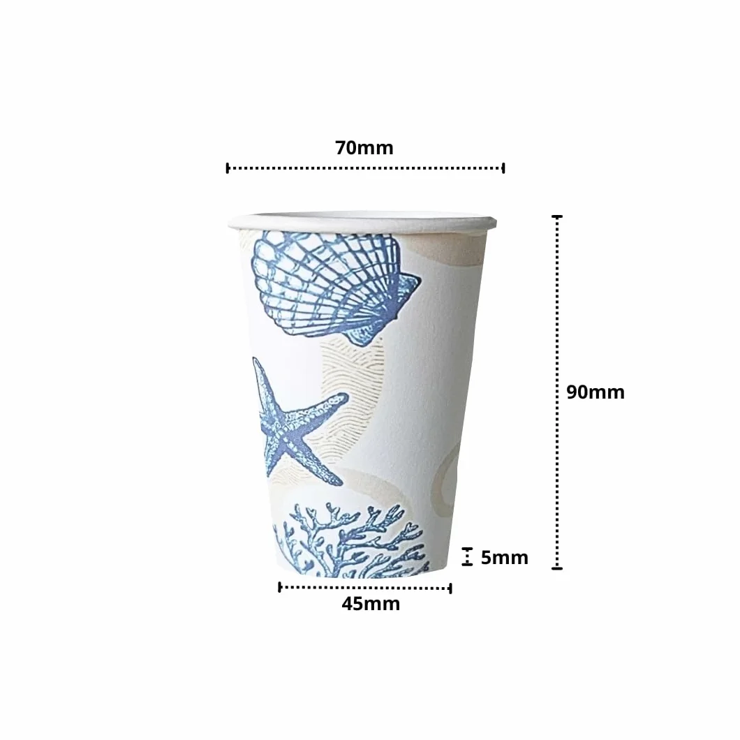 MAQA Papierowe kubki 200 ml - Sea Shell - 50 sztuk - Ekologiczne i biodegradowalne jednorazowe kubki - idealne na kawę, wodę, urodziny i imprezy