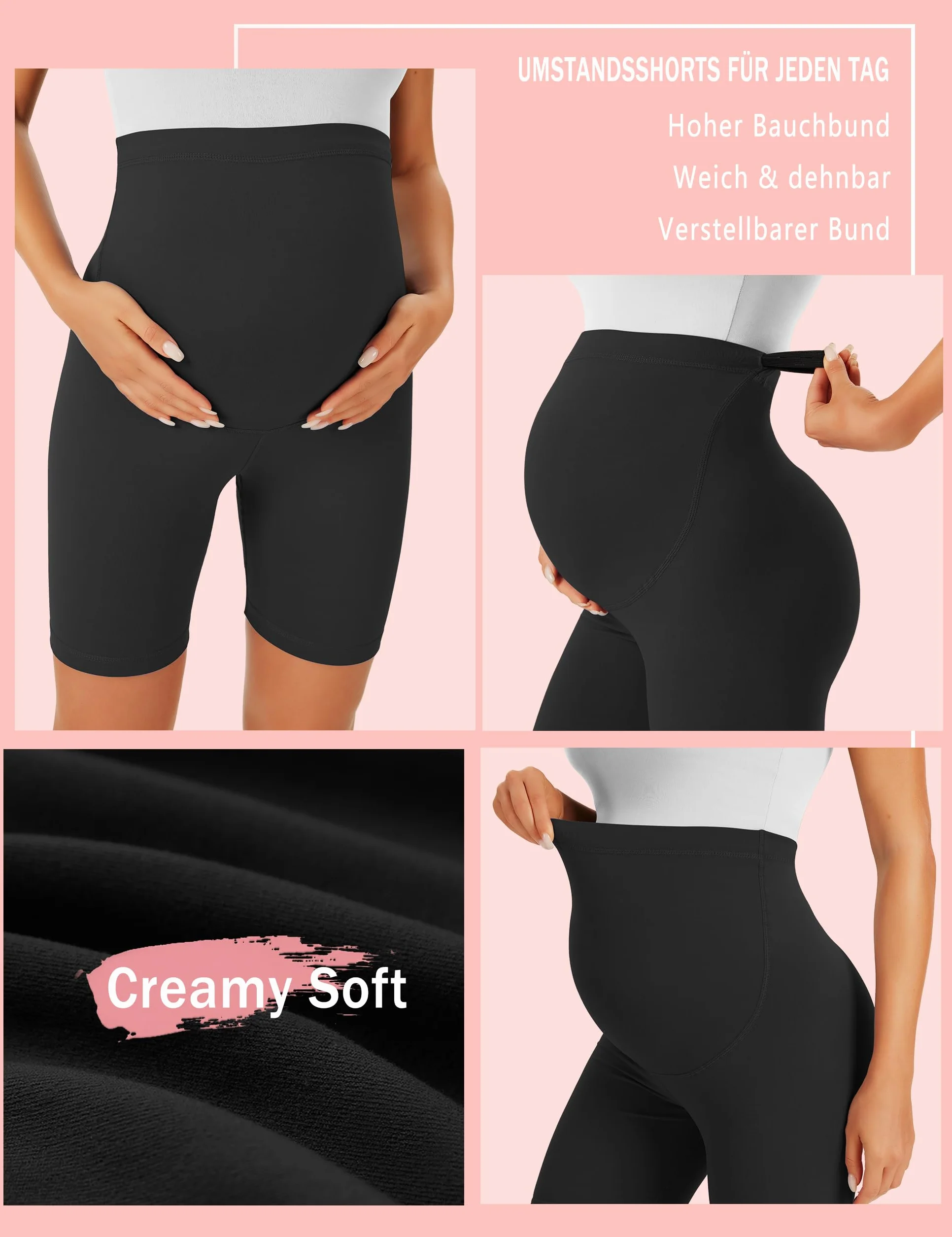 BAYDI Creamlush krótkie legginsy ciążowe, oddychające, z regulowanym ściągaczem, do jogi, pilatesu, domu, piżamy