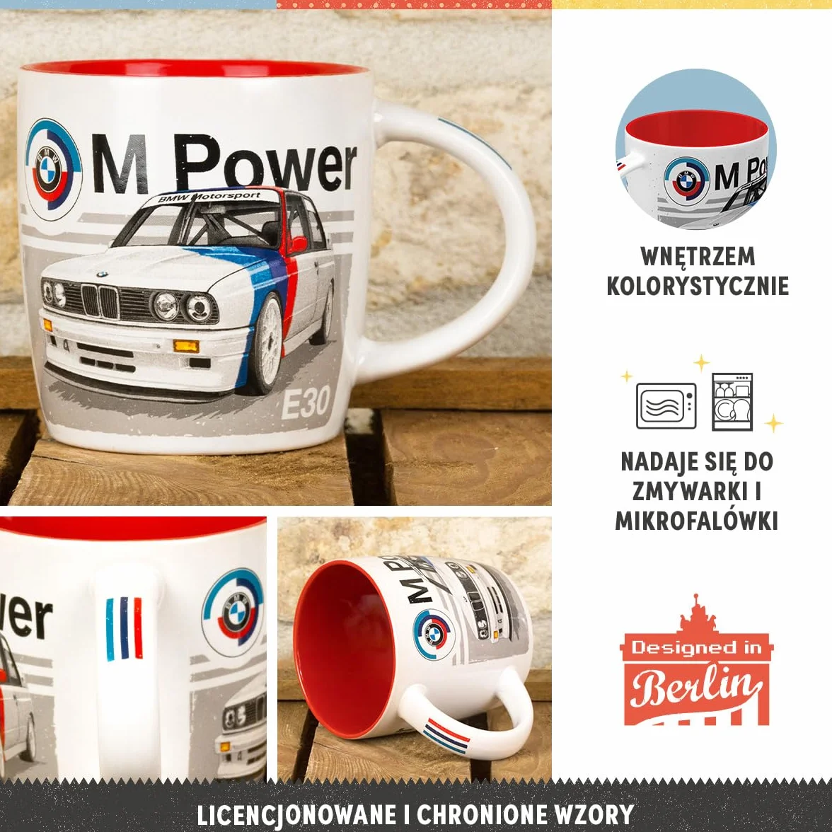 Nostalgic-Art Retro kubek, 330 ml, BMW M POWER – Car – Pomysł na prezent dla miłośników akcesoriów BMW, Official License Product (OLP), kubek ceramiczny na kawę, Styl vintage