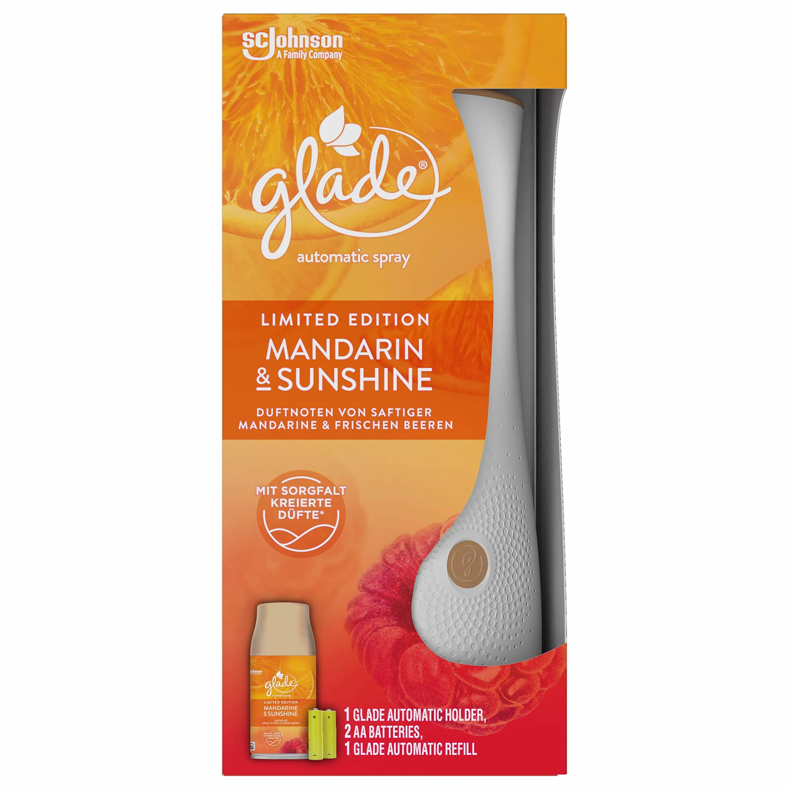 Glade (Brise) Automatyczny spray, zapach do pomieszczeń, uchwyt z 1 wkładem, mandarynka i Sunshine, 1 opakowanie (1 x 269 ml)