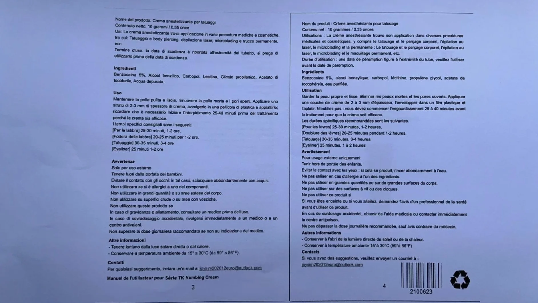 Znieczulający krem do tatuażu o wysokiej czystości, 10 g