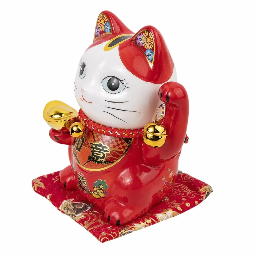 lachineuse Kot szczęścia i szczęścia – japoński Maneki Neko – czerwony – skarbonka – japońska dekoracja – japoński azjatycki pomysł na prezent