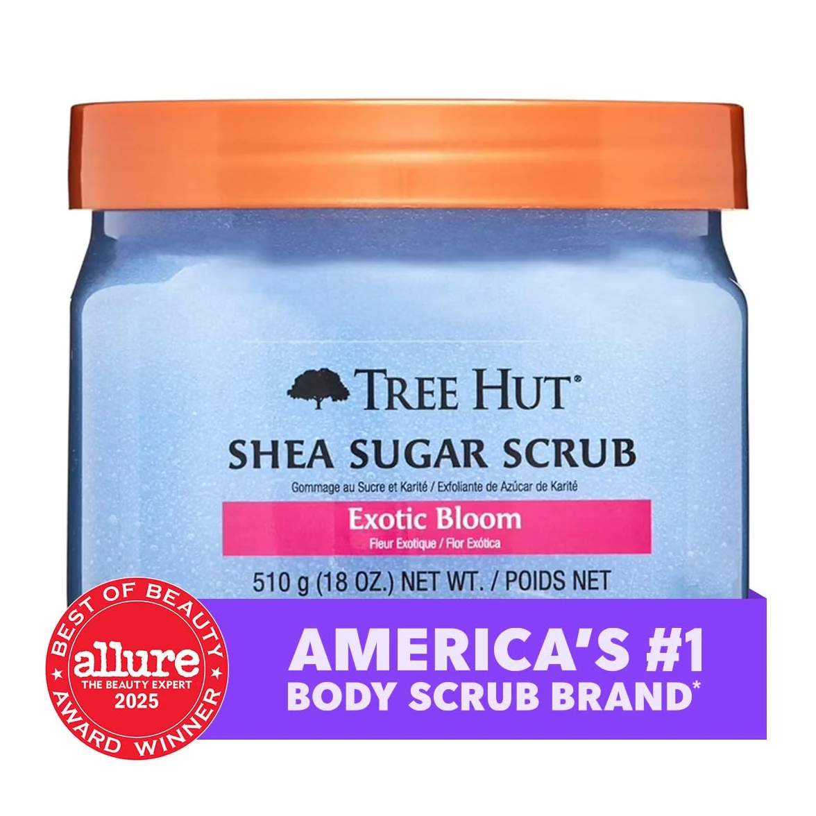 Tree Hut - Cukrowy peeling do ciała - Exotic Bloom - Puszka 510 g - Zawiera witaminę C i masło shea - Pomaga przywrócić połysk skóry - Odżywia głęboko i wygładza suchą skórę