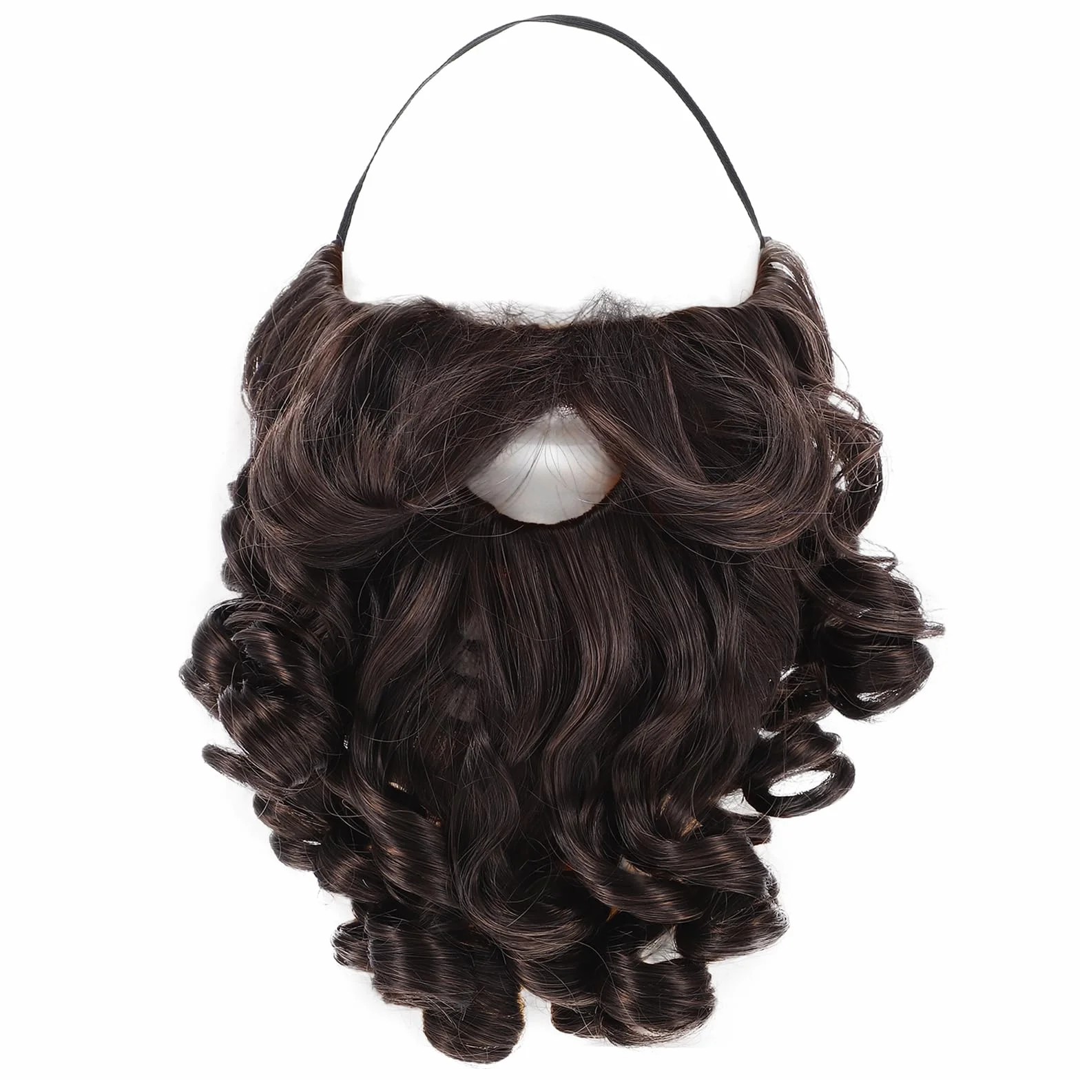 Kostium fałszywej brody, 20 cm, długa, sztuczna broda, wąsy, kręcona, czarodziejska broda z gumką, realistyczne wąsy, na Halloween, imprezę, maskaradę, kostium bożonarodzeniowy (brązowy)