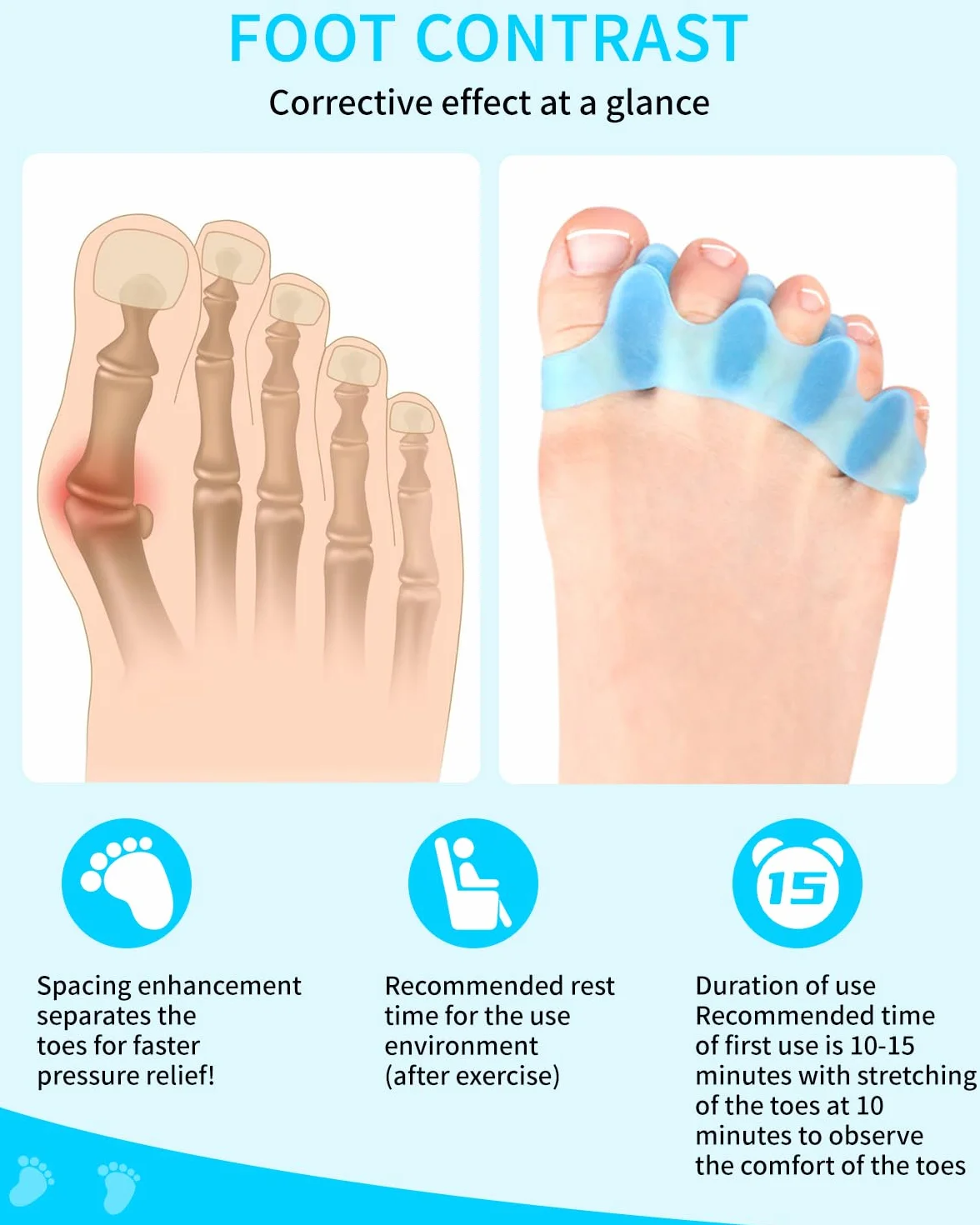 Huifoo 6 sztuk separatorów palców z silikonu, separator palców z silikonu dla prawidłowego hallux valgus, separator palców do pedicure hallux valgus, uniwersalny rozmiar dla kobiet i mężczyzn