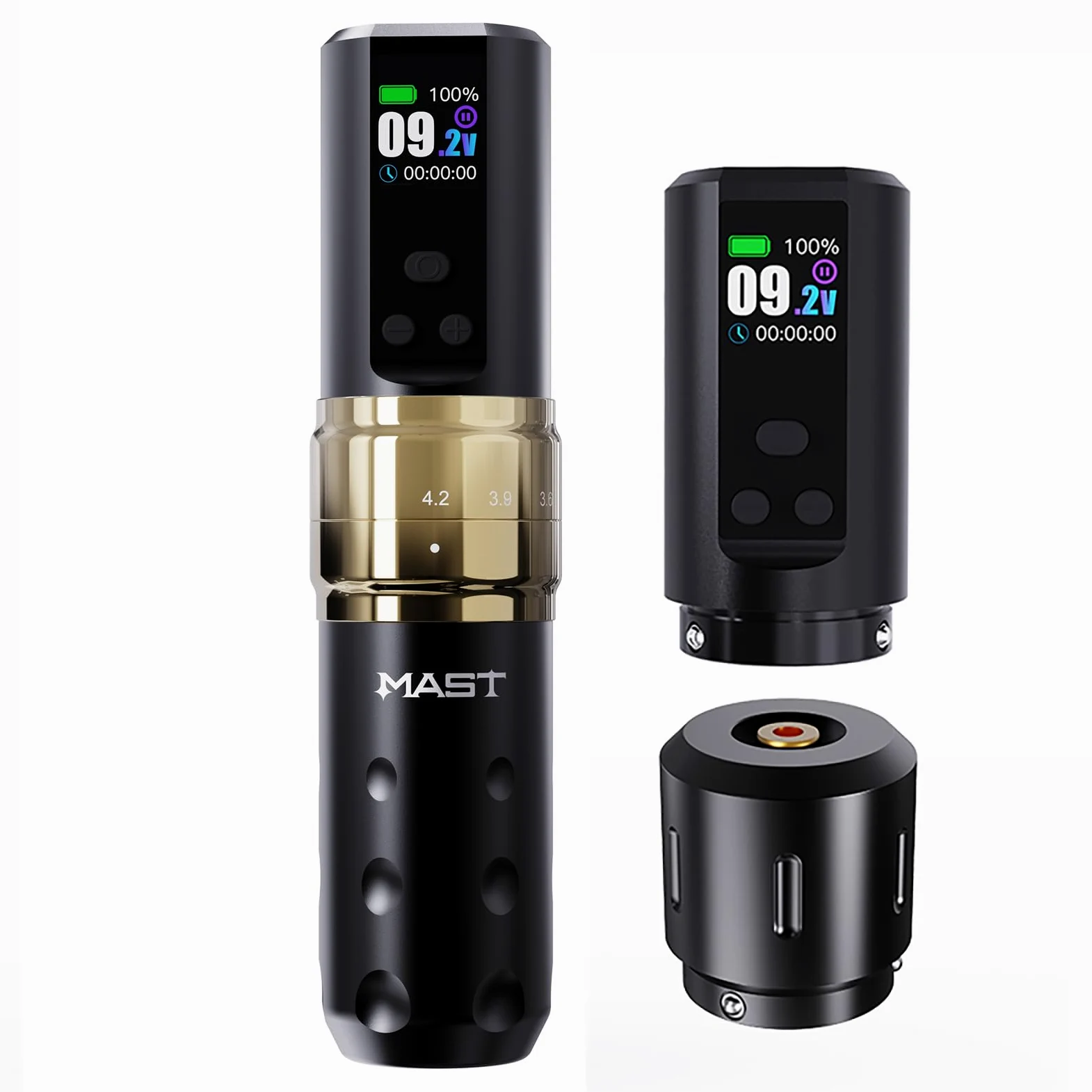 Mast Fold2 Pro Wireless Tattoo Machine Pen Rotary Tattoo Machine Tattoo Gun 7 Strokes Length 2pcs Battery 2000mAh Powerful Motor by Mcore Smart Display Screen Gold
