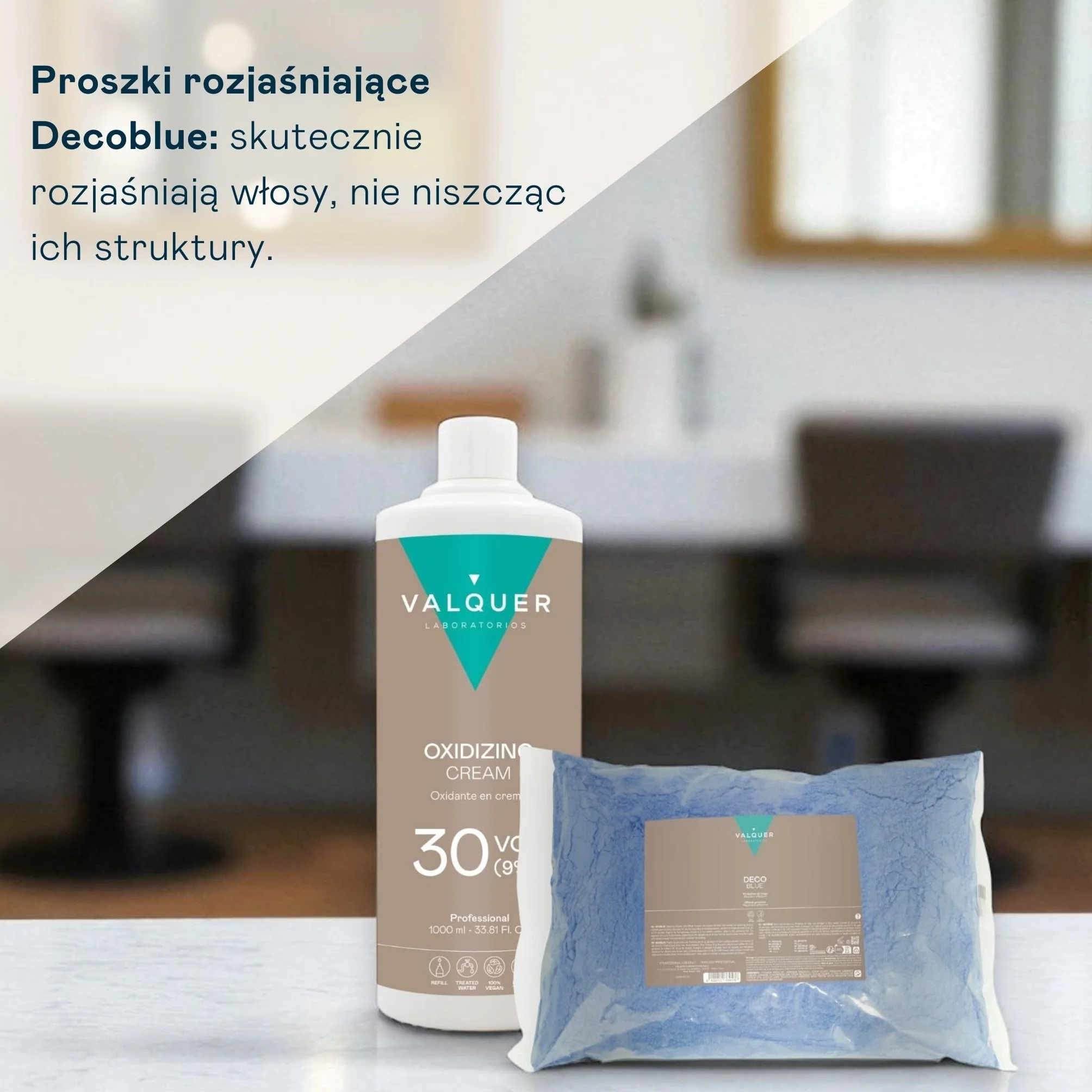 VALQUER Zestaw do Rozjaśniania Włosów Niebieski Rozjaśniacz w Proszku 30 Vol 9% 500 g + 1 L