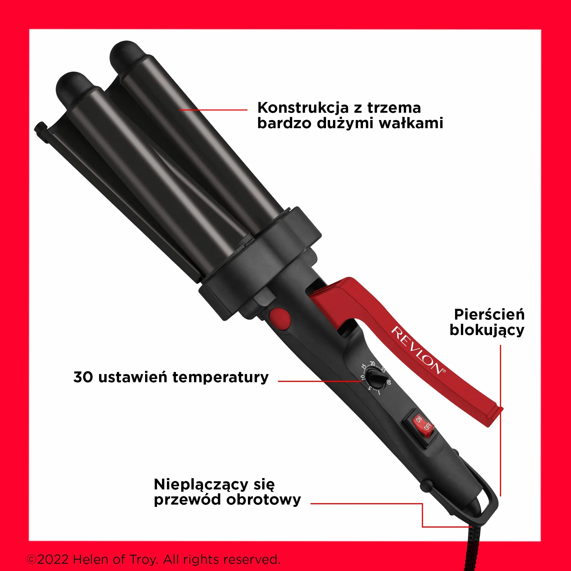 Falownica do włosów Revlon Wave Master Jumbo Waver (trzy bardzo duże wałki, turmalinowa powłoka ceramiczna, 30 ustawień temperatury do 190°C) RVIR3056UKE