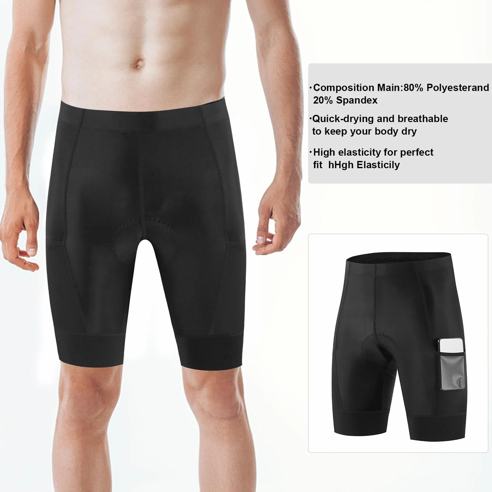 NuCamper Męskie 4D Spodenki Rowerowe Wkładką Żelową, Padded For Cycling, Oddychającą, Elastyczne, Szybkoschnące, Antypoślizgową Nogawką, Kolarstwo Górskie, Rower Sportowy, Na Świeżym Powietrzu