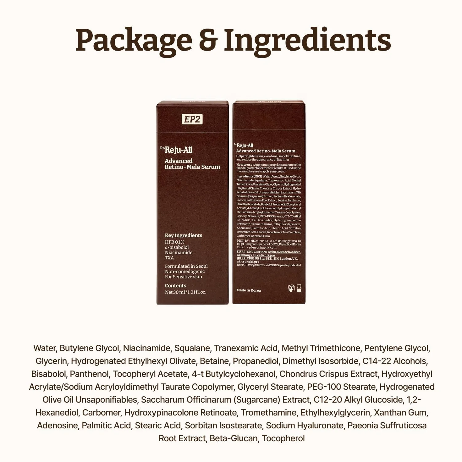 Dr.Reju-All Mela Serum Hpr Zaawansowane Retinol Serum Do Twarzy, Przeciw Starzeniu, Minimalizator Porów, Najnowsza Generacja Koreańska Pielęgnacja Skóry Z 10% I 4% Txa, 30 Ml