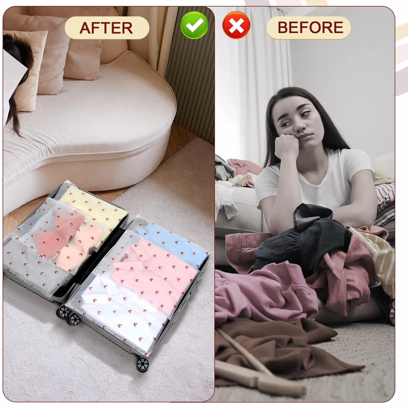 Romon 20 sztuk podróżnych toreb na ubrania, torby na ubrania, przezroczyste plastikowe torby na ubrania, wielofunkcyjny organizer do przechowywania odzieży, bielizna, buty, 20 x 30 cm / 30 x 40 cm
