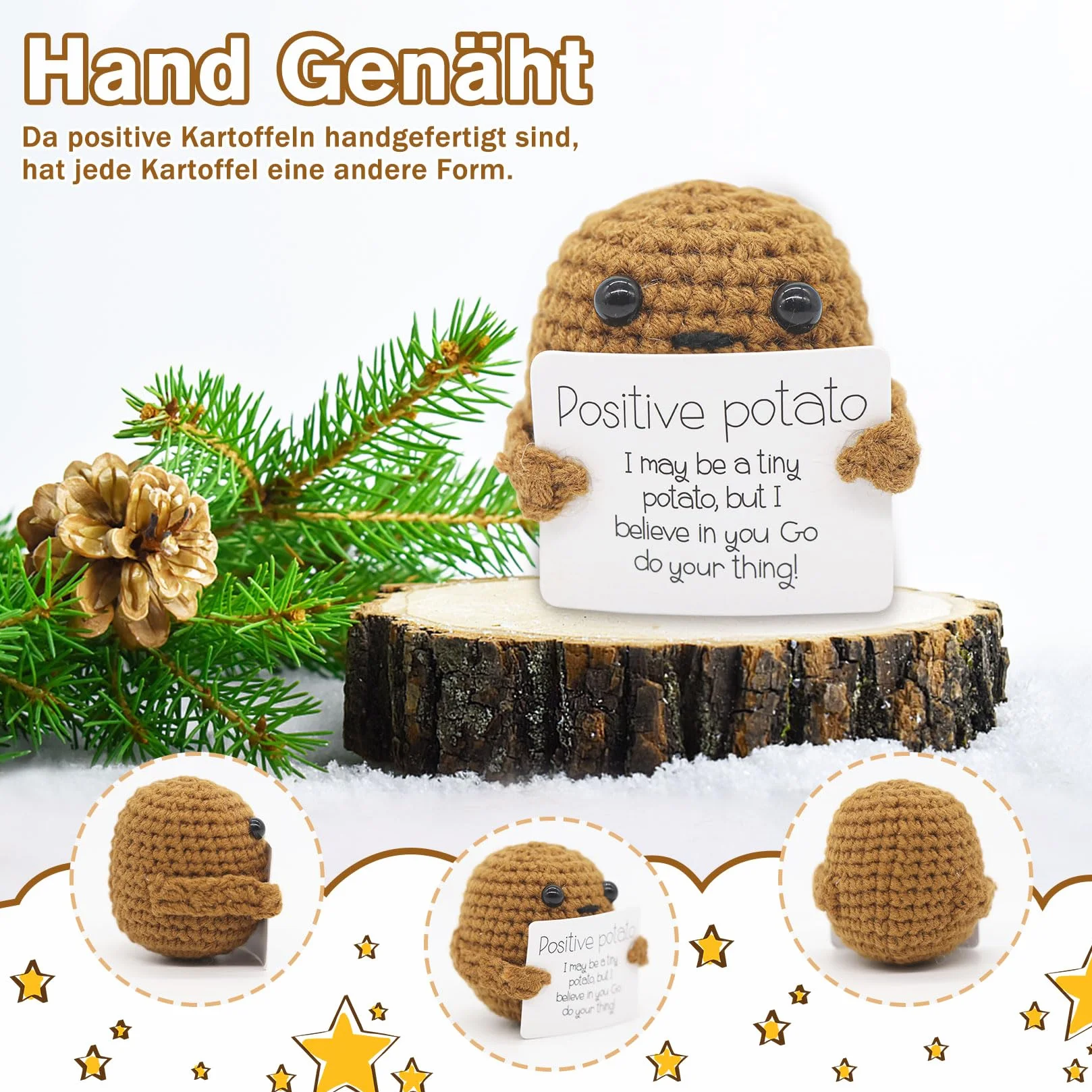 Idota Positive Potato, Inspirational Tiny Potato lalka śmieszna dziergana zabawka z motywem ziemniaków, prezent dla najlepszego przyjaciela i pożegnalny prezent