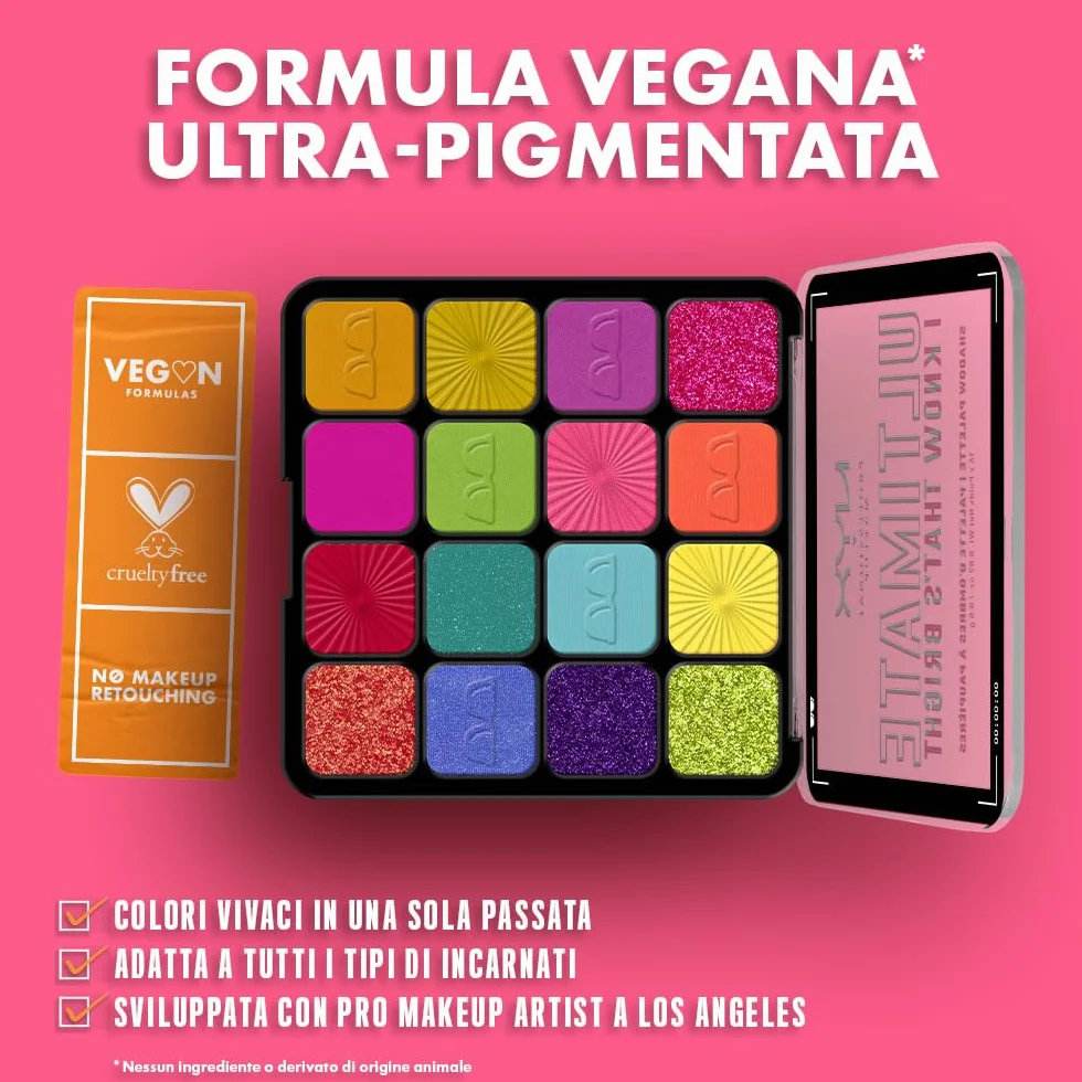 NYX Professional Makeup Ultimate Edit Petite Shadow Palette paleta 16 cieni do powiek o różnym wykończeniu, kolory tęczy, Brights