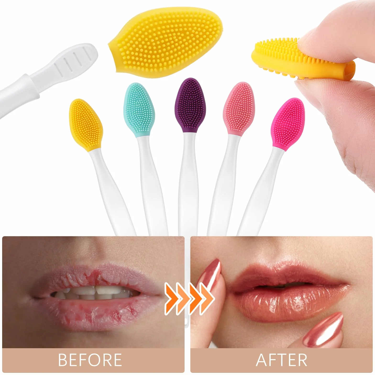 5 szt. pędzelek do ust delikatny peeling do ust dwustronny silikonowy mini złuszczający aplikator połysk zestawy do oczyszczania makijażu dla gładkich miękkich jasnych zdrowych mężczyzn kobiet