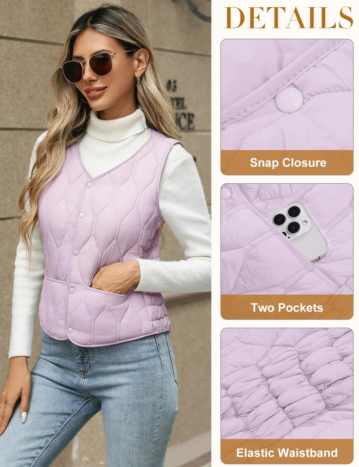 Yuson Girl Kamizelka damska krótka kamizelka polarowa bez rękawów jesień zima elegancka ciepła pikowana kamizelka miękka lekka dekolt w serek kurtka z guzikami