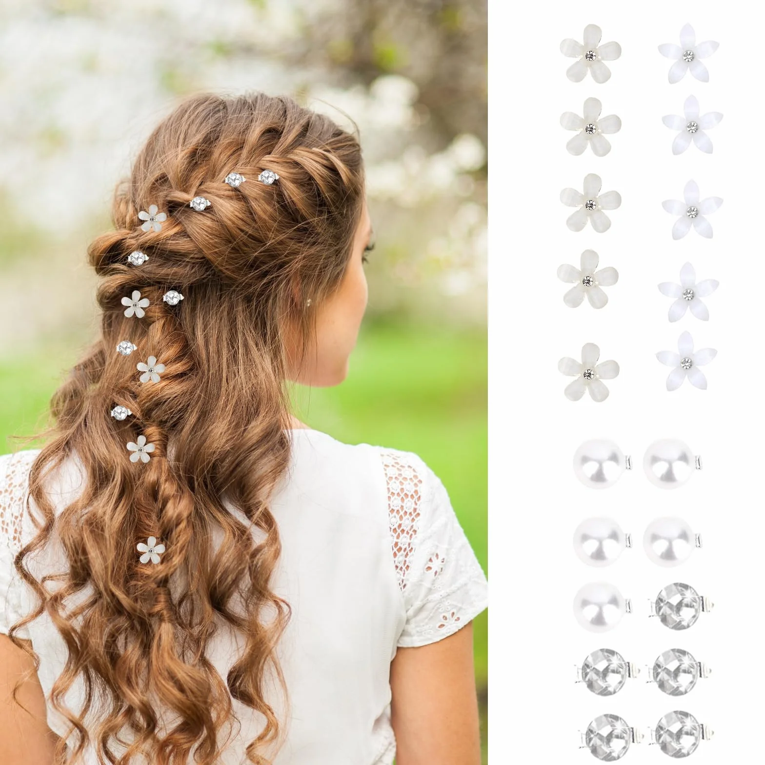 20 szt. mini spinek do włosów, małe, urocze klipsy z perłami i kryształkami strasu, małe akcesoria do włosów dla kobiet, dziewcząt, na imprezę, ślub, codzienne, mieszane