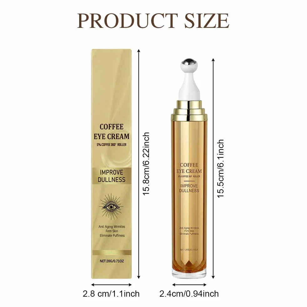 Serum do oczu dla mężczyzn i kobiet, 20 g płynów z kofeiną do oczu, serum do konturowania oczu z aplikatorem w rolce do rozjaśniania worków i cieni, przeciw starzeniu się (1 szt.)