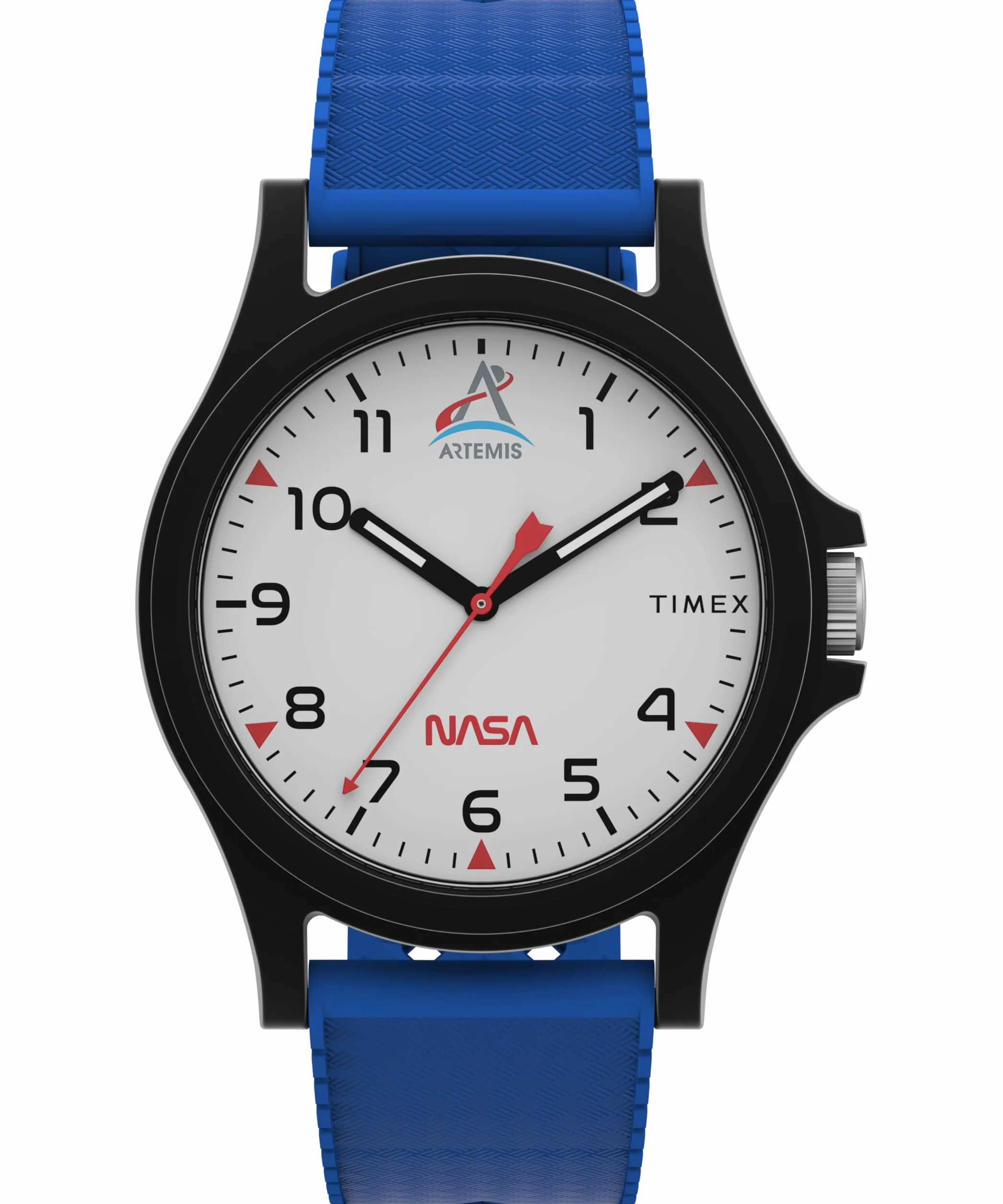 Timex Main Street 40 mm TW2Y13100 Zegarek uniseks, niebieski pasek silikonowy z białą tarczą i czarną kopertą