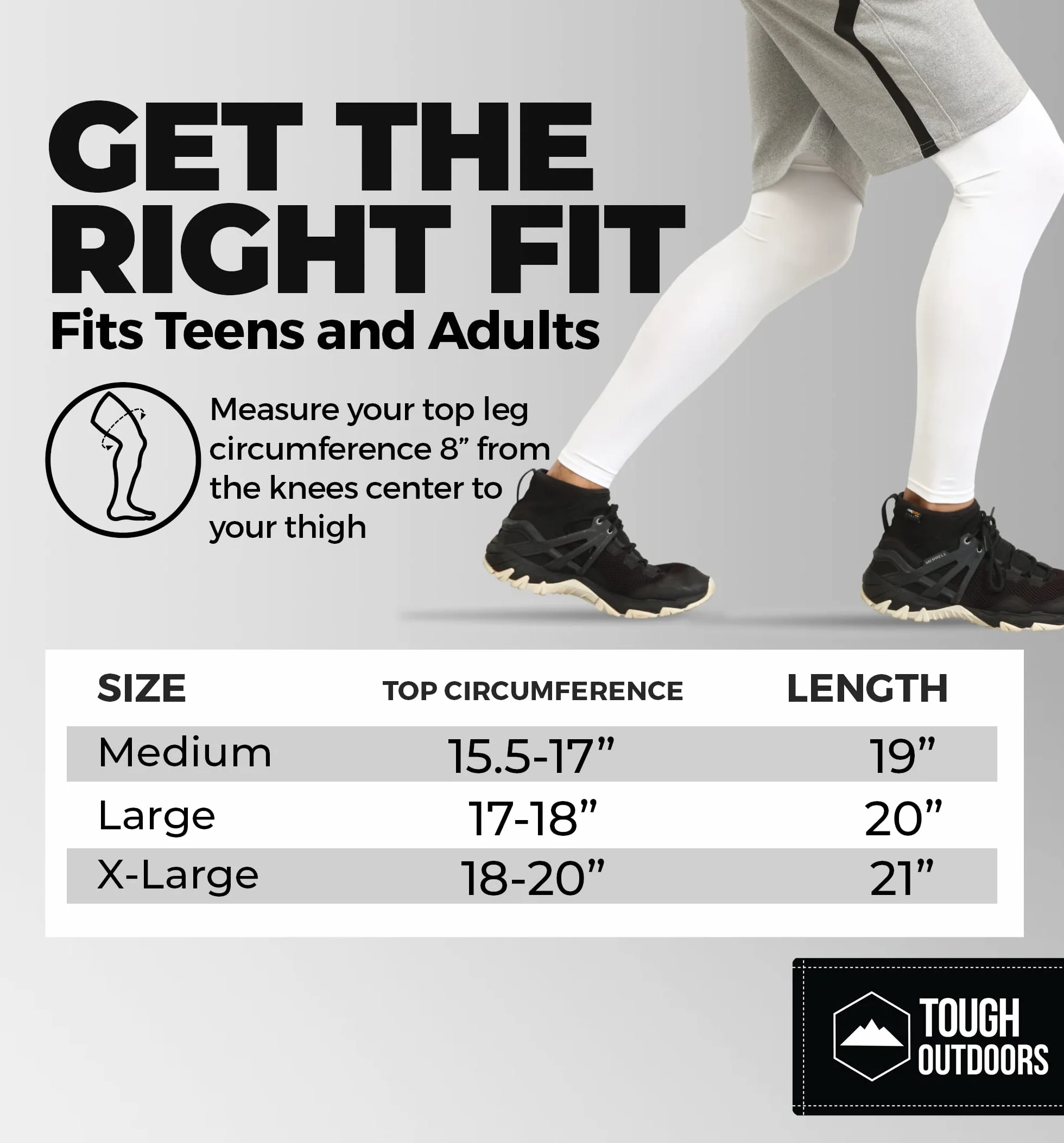 Tough Outdoors Kompresyjne rękawy na nogi - rękaw kompresyjny na całą nogę dla mężczyzn i kobiet, rękawy na nogi UV - ocieplacze na nogi rowerowe