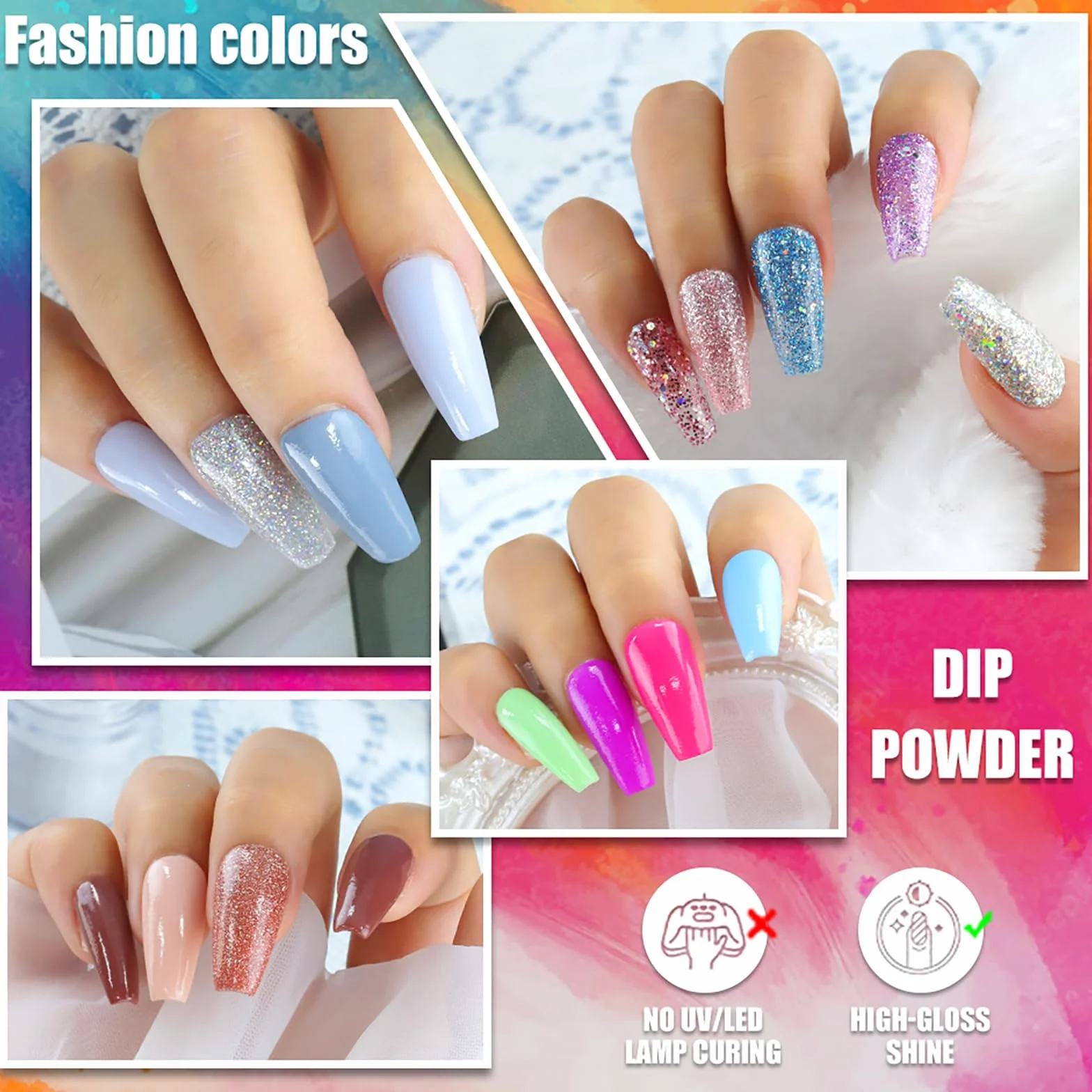 Zestaw startowy do paznokci w proszku do dippingu, zestaw startowy do manicure w 8 kolorach, podkład bazowy, aktywator, system do manicure, zestaw do manicure DIY (zestaw 02)