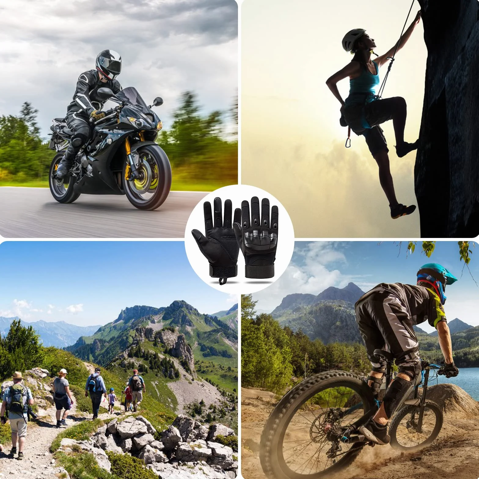 Firschoie Rękawice motocyklowe i taktyczne z twardą ochroną stawów i 2 palcami do obsługi ekranów dotykowych, odpowiednie do eksploracji dżungli, trekkingu, jazdy na motocyklu, rowerze (czarne, XL)