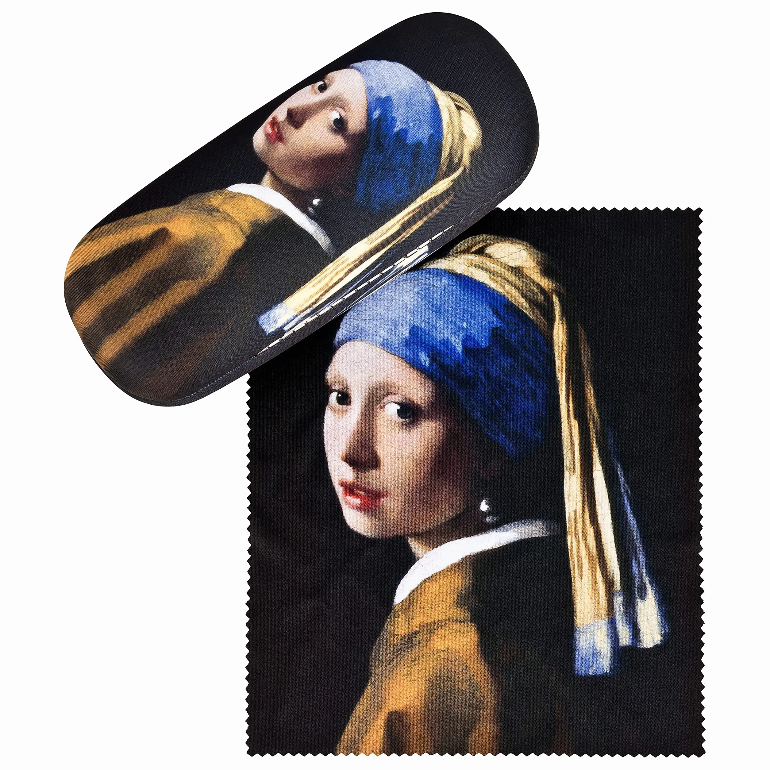 VON LILIENFELD etui na okulary Jan Vermeer dziewczynka z perłowymi kolczykami etui na okulary ściereczka z mikrofibry do czyszczenia okularów pudełko na okulary solidne twarde etui pokryte materiałem