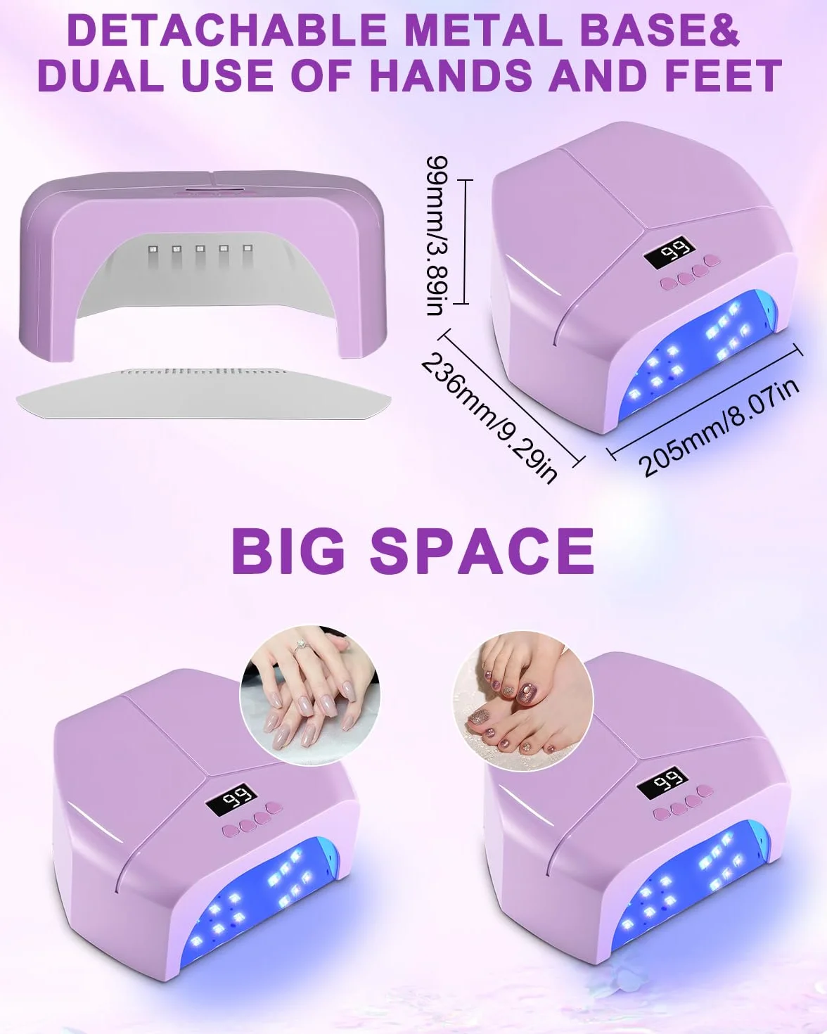 298W LED UV Lampe nägel, UV Lampe für Gelnägel, Nagel Lampe mit 4 Timern, LCD-Display, Sensor, Abnehmbarer Basis, Nageltrockner, LED Nagellampe für Shellac Nägel, Lila