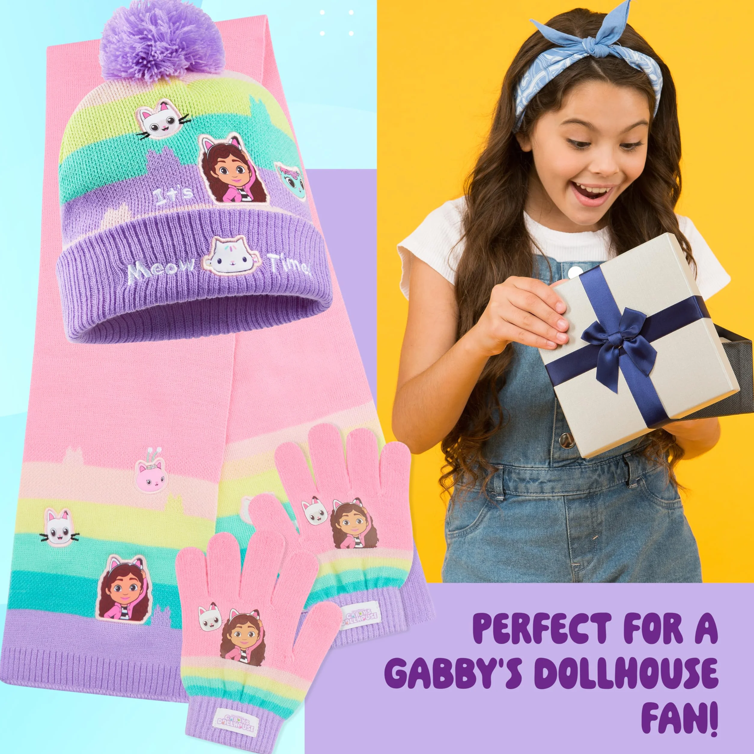 Zestaw zimowych akcesoriów dla dziewcząt Gabby's Dollhouse na szkołę lub podróż, prezenty dla dziewcząt