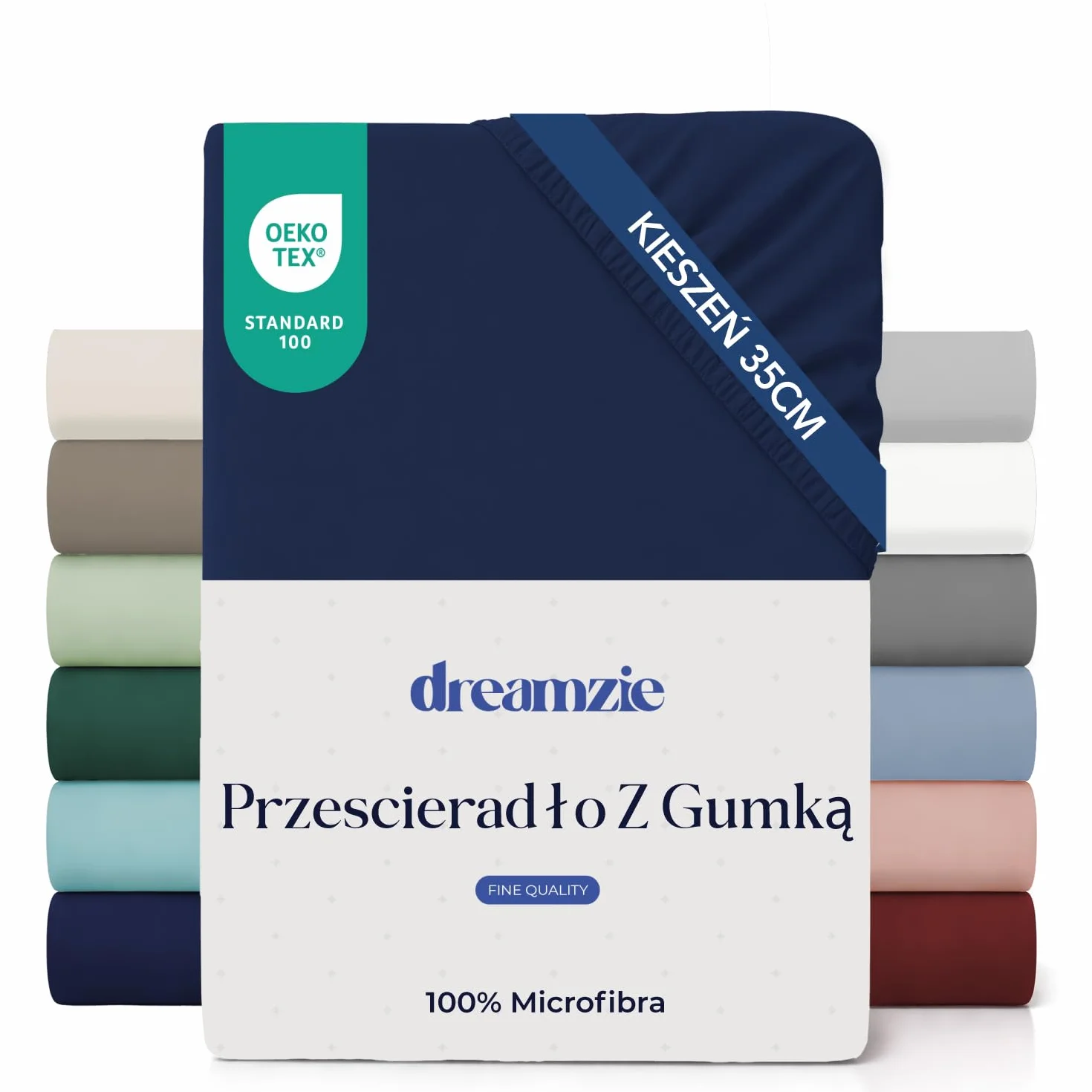 Dreamzie Prześcieradło 100x200 Nakładka 35 cm na gruby materac - 100% mikrofibra - Granatowy, Certyfikat bez substancji chemicznych (Oeko TEX), Prześcieradło z gumką