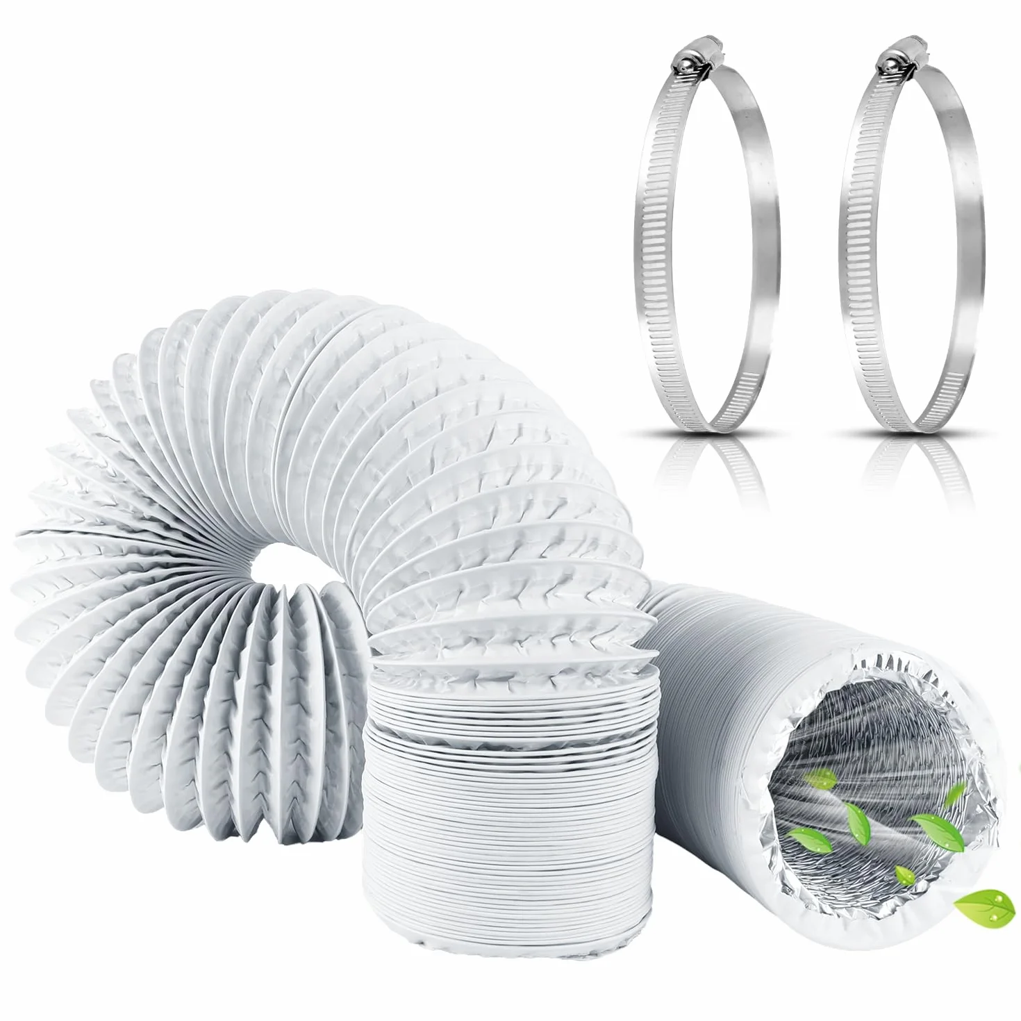 Wąż powietrza wylotowego 100 mm, aluminiowa rura elastyczna o długości 5 m, biały, PCW, rura aluminiowa, wąż wentylacyjny, wąż wentylacyjny z 2 oponami stalowymi, wąż klimatyzacji, wąż powietrza