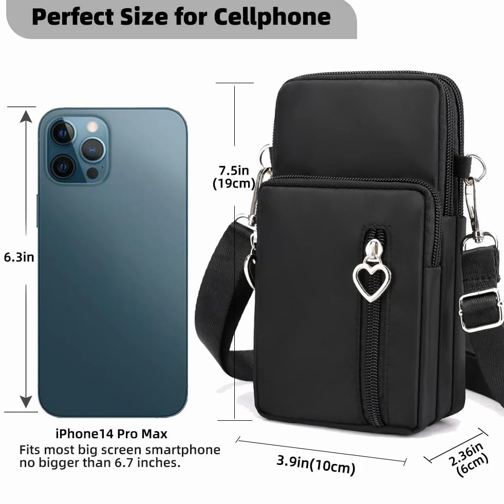 JANKS Mała torba crossbody dla kobiet, mini portmonetka na telefon z paskiem crossbody i portfelem, nylonowa torba na ramię