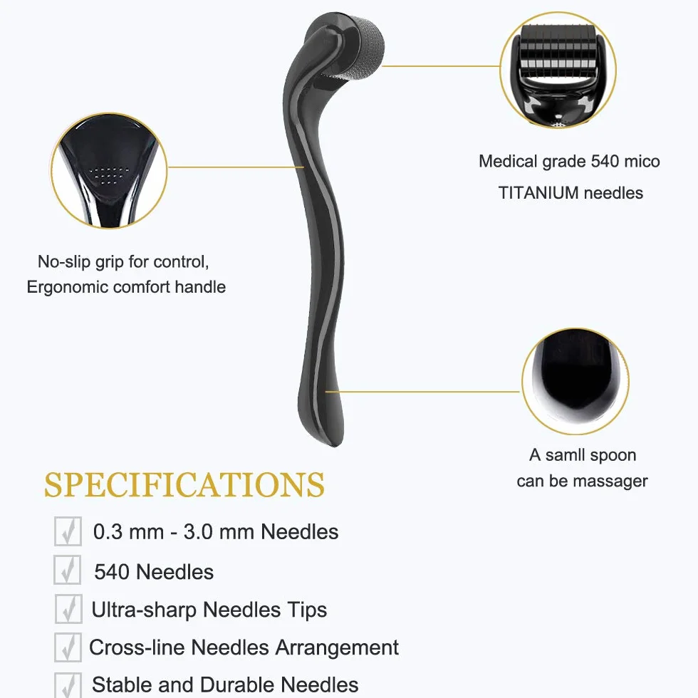 Derma Roller 2,0 mm, 540 tytanowa rolka z mikroigłami do twarzy i ciała, wałek do mikrodermabrazji, dermaroller do mikroigłowania, w zestawie etui do przechowywania (2,0 mm)