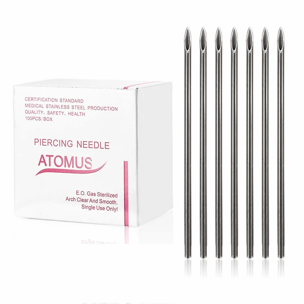 ATOMUS igły do piercingu sterylizowane 100 szt. 12G 14G 16G 18G 20G stal nierdzewna