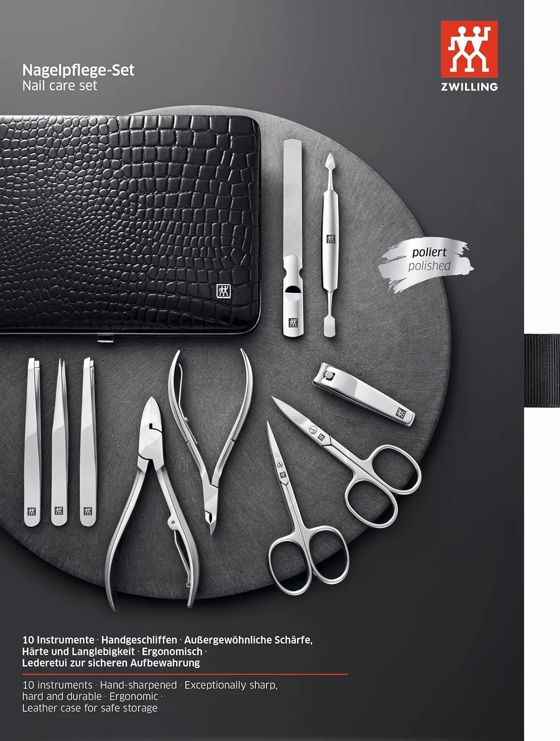ZWILLING Zestaw do manicure 10 części, polerowana stal nierdzewna, czarny