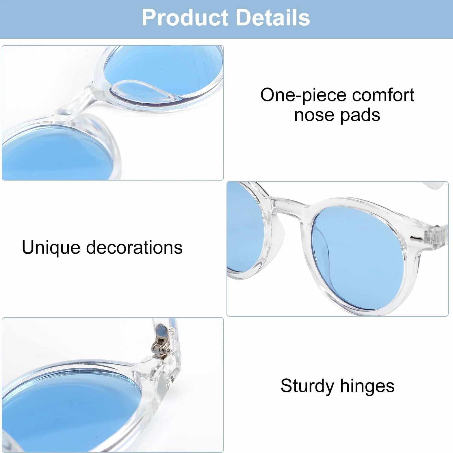 APOMOONS Damskie okulary przeciwsłoneczne, okrągłe i czarne etui na okulary, Sunglasses Woman okulary przeciwsłoneczne, niebieskie soczewki, okulary przeciwsłoneczne vintage, UV400, dla kobiet o małej
