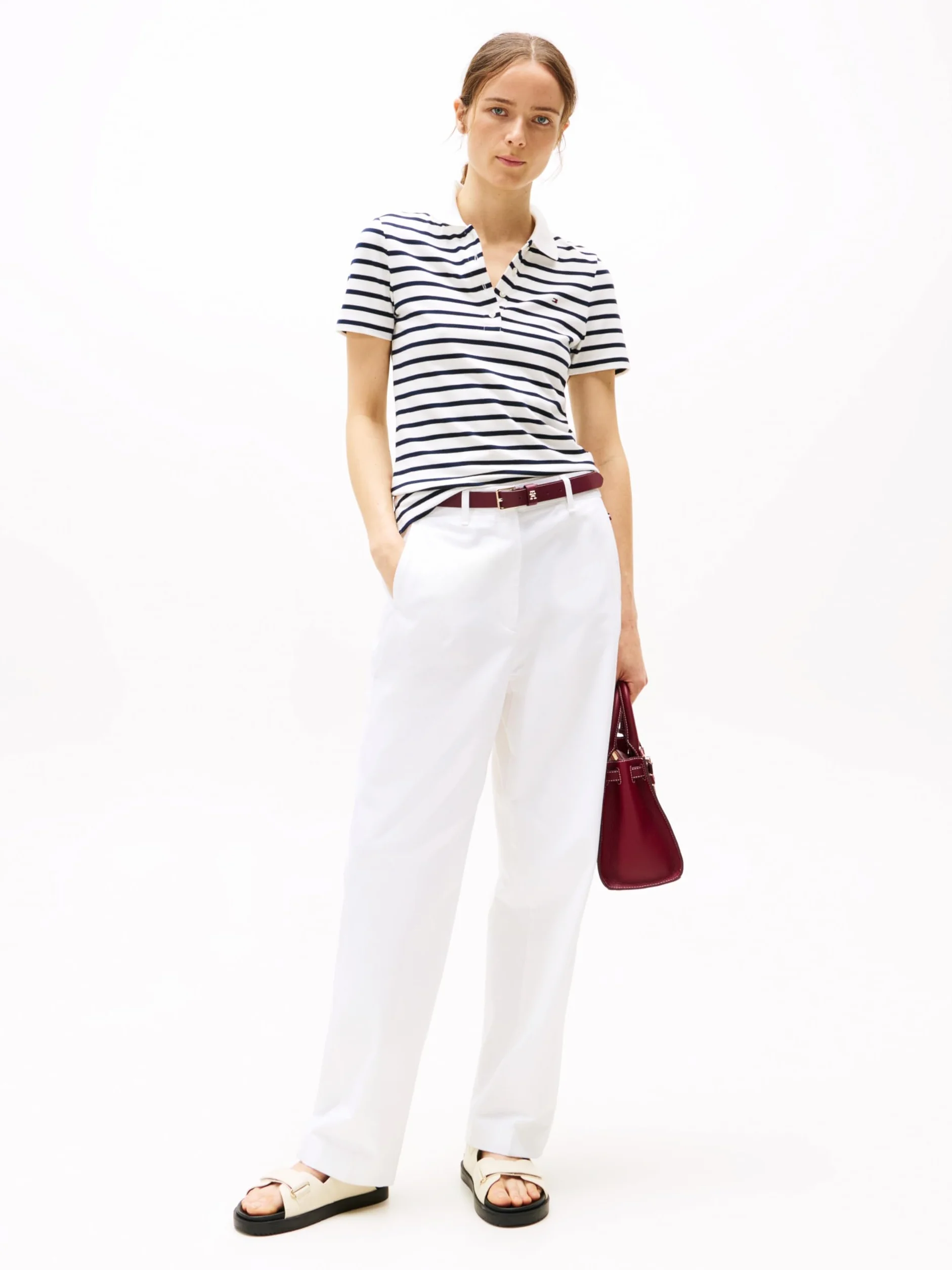 TOMMY HILFIGER Damska koszulka polo 1985 SLIM PIQUE SS WW0WW43225, niebieska, M, Niebieski (Breton Ecru/Dark Night Navy Stp), M