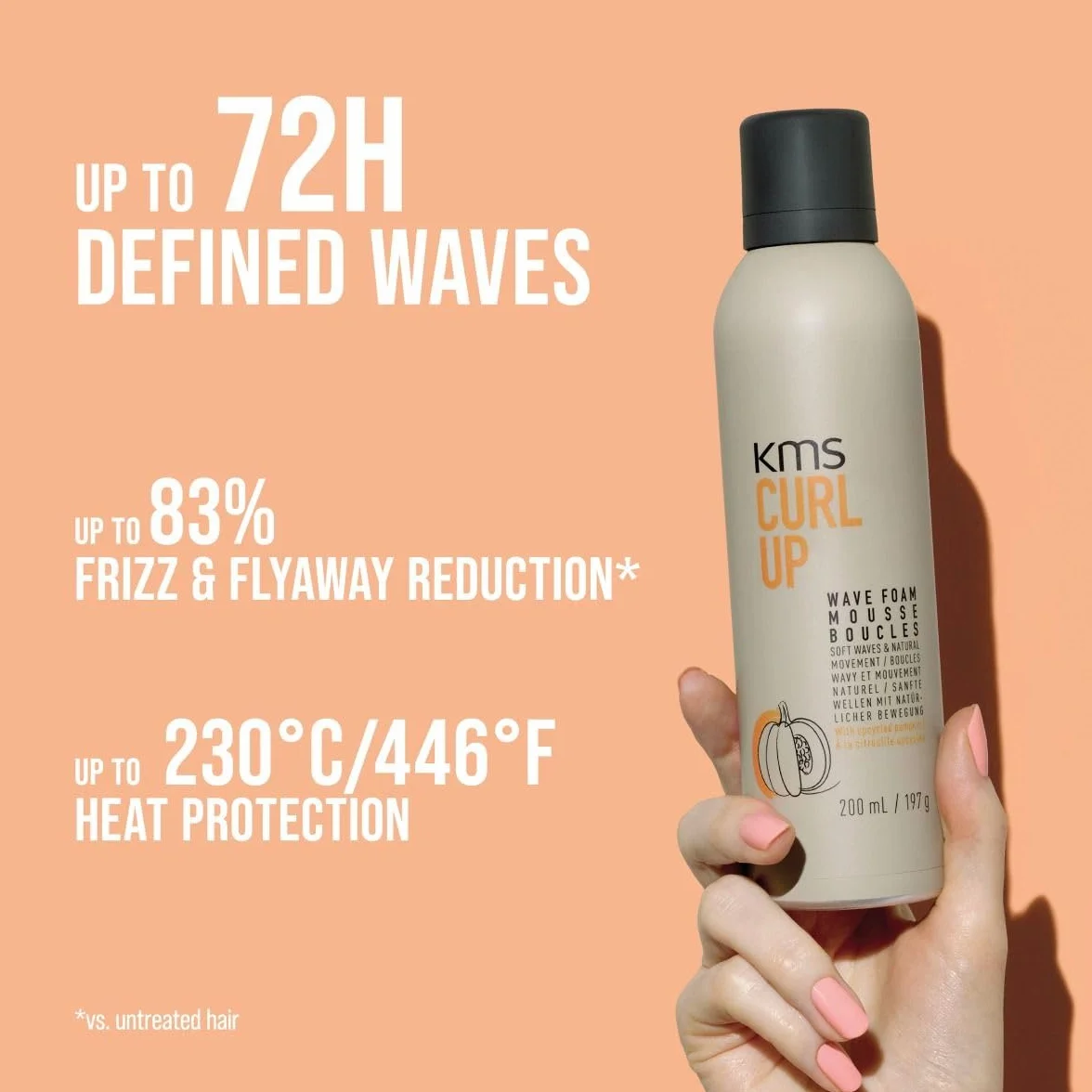 KMS CurlUp Wave Foam – pianka do loków do elastycznych fal i loków, objętość i naturalna definicja – 200 ml