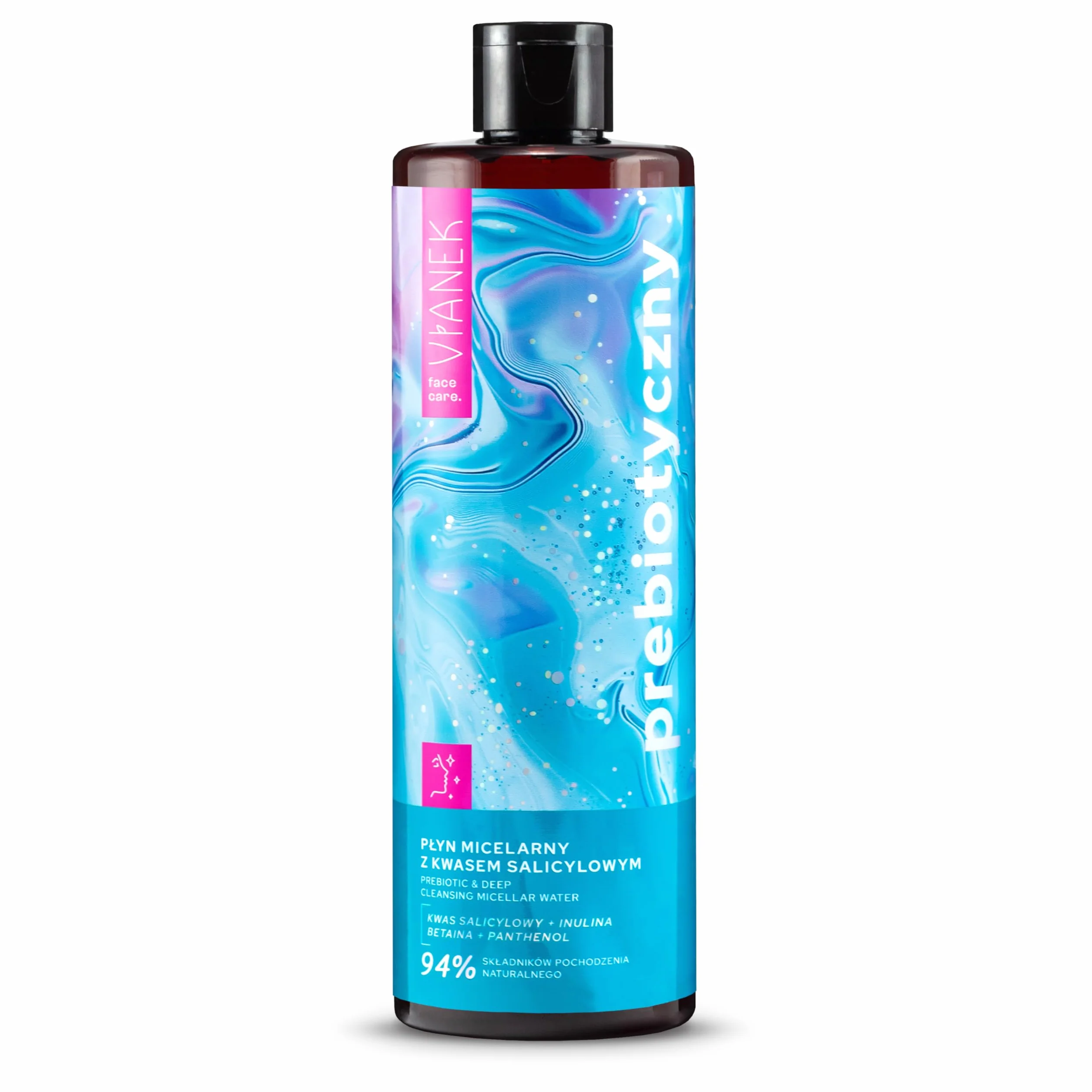 VIANEK Woda micelarna z kwasem salicylowym 400 ml – usuwa makijaż, oczyszcza pory, redukuje zanieczyszczenia – do wszystkich rodzajów skóry – delikatne oczyszczanie i wegańska formuła
