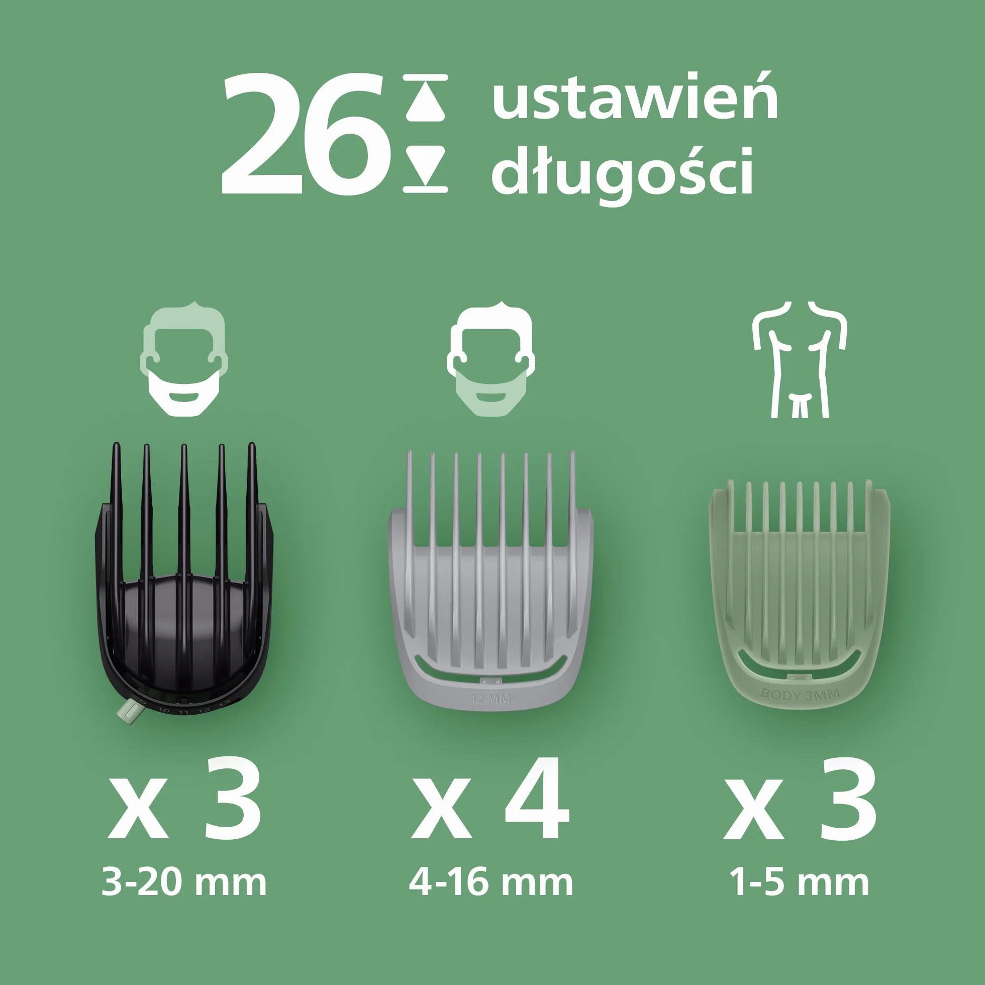 19-elementowy trymer Philips Multigroom All-in-One z serii 7000: trymer do twarzy, głowy i ciała, samoostrzące się metalowe ostrza, 26 ustawień długości (0,5-20 mm), model MG7962/30