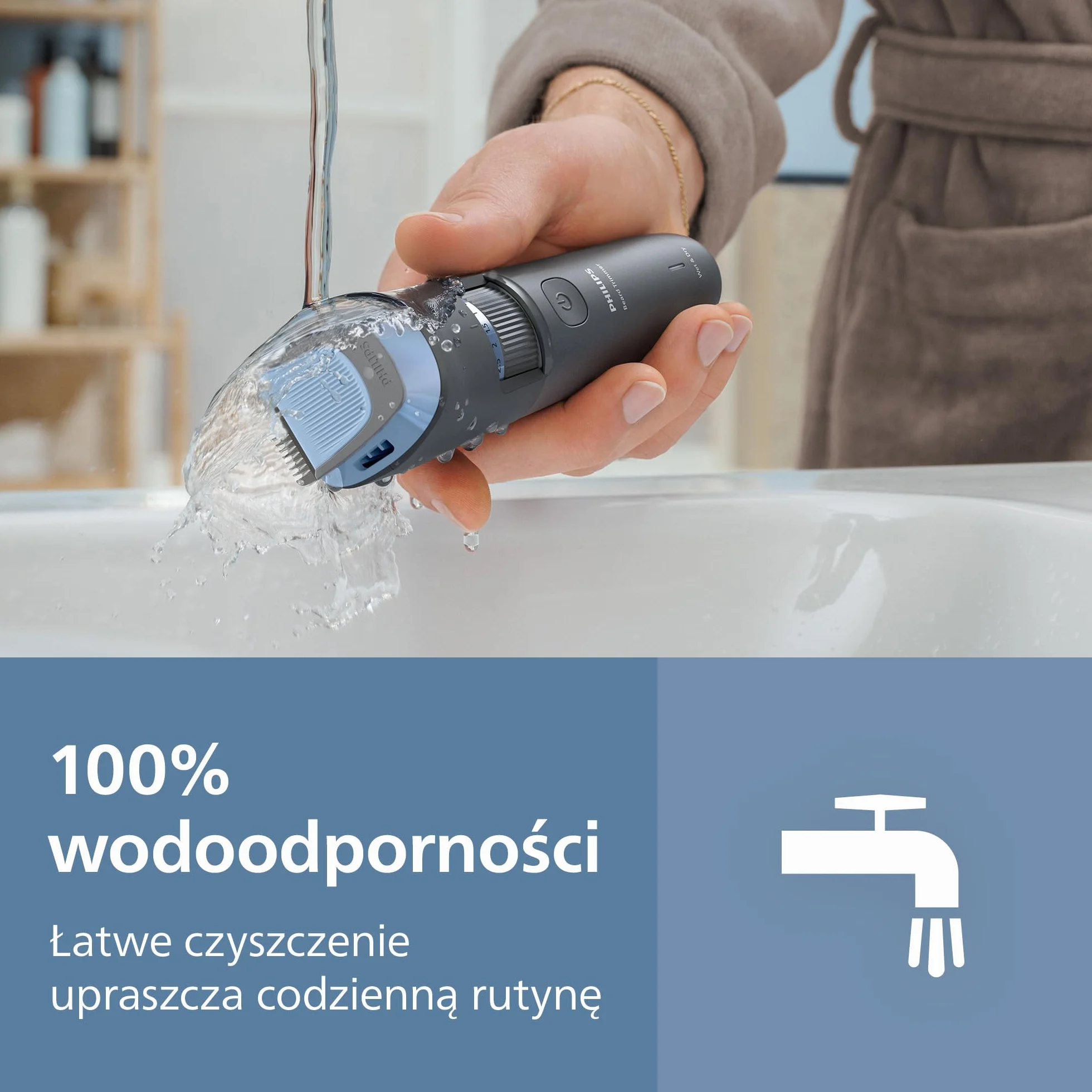 Philips Trymer do brody seria 3000 BT3619/15, samoostrzące się ostrza, 20 ustawień, wodoodporny