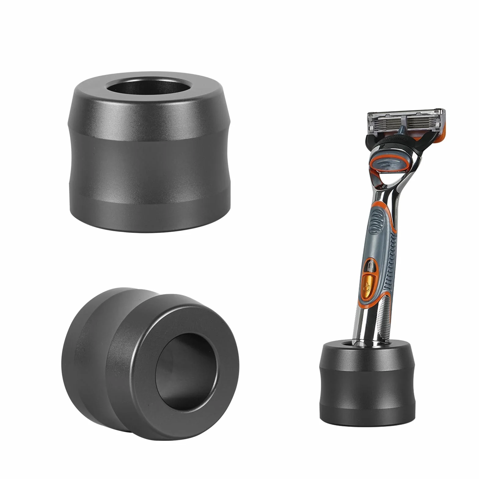 Linkidea Zestaw 2 stojaków na maszynkę golenia z aluminium, średnica otworu 0,86" (22 mm) stojak golenia dla mężczyzn na blaty łazienkowe, kompatybilny z Gillette Fusion 5 Power, ProGlide Shield Power