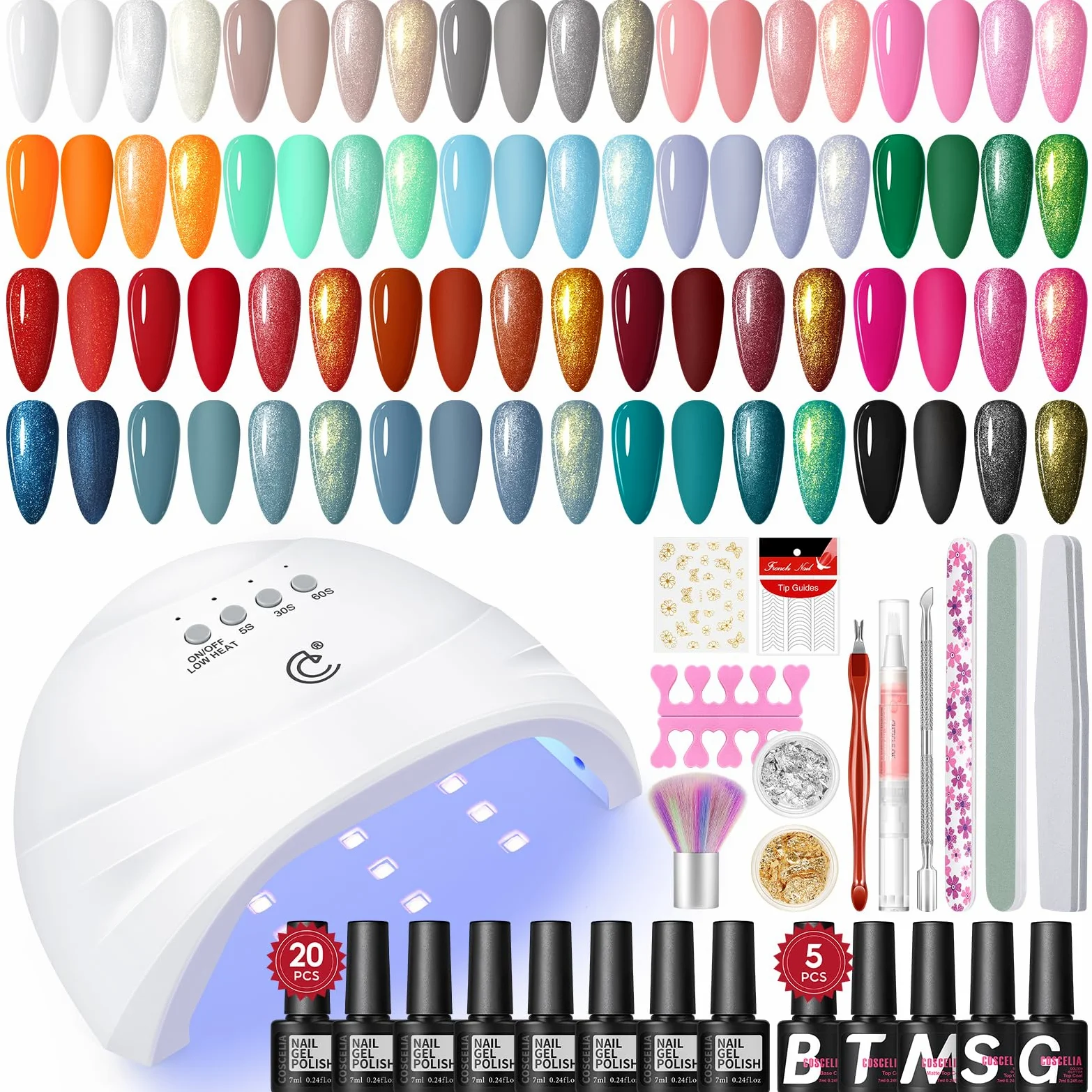 COSCELIA Żelowy zestaw do paznokci z lampą UV 20 kolorów Baza Top Coat narzędzia do manicure