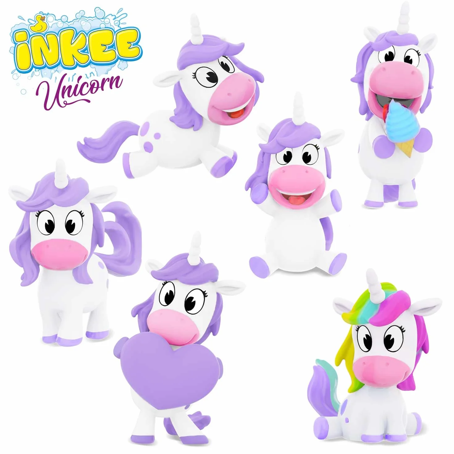 INKEE Zestaw Prezentowy Unicorn | Pudełko z 6 Bombami do Kąpieli dla Dzieci z Niespodzianką, 6 Kul do Kąpieli z Figurkami Jednorożca w 6 Różnych Kolorach