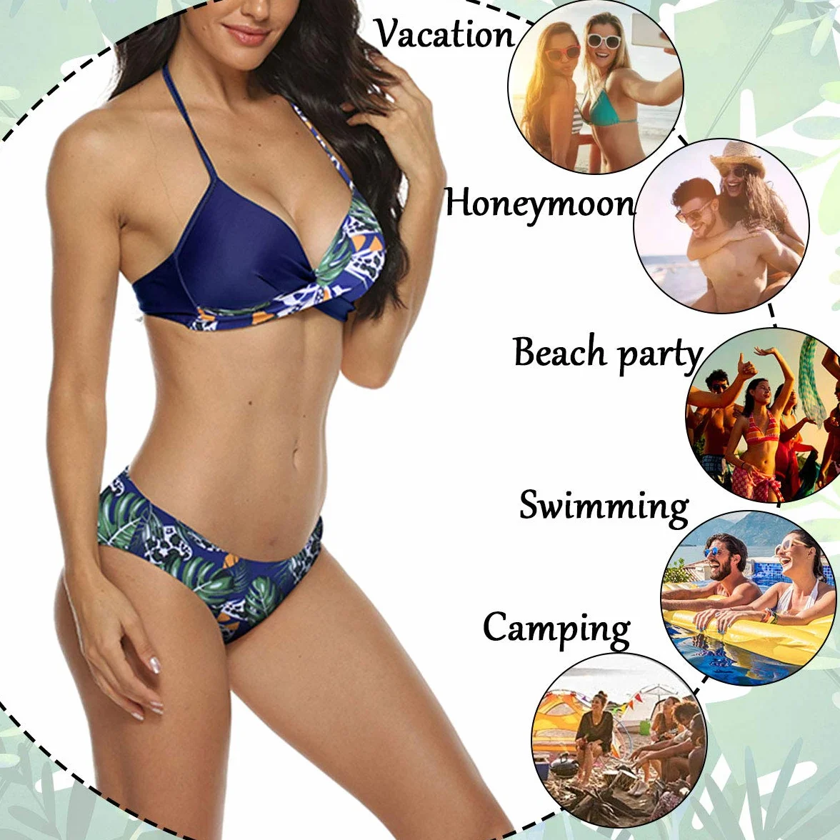 CheChury Damski 2-częściowy strój kąpielowy Sexy Tie-Dyed Zestawy Bikini Push Up Wyściełane wyszczuplające Trójkąt Pończochy Swimwear
