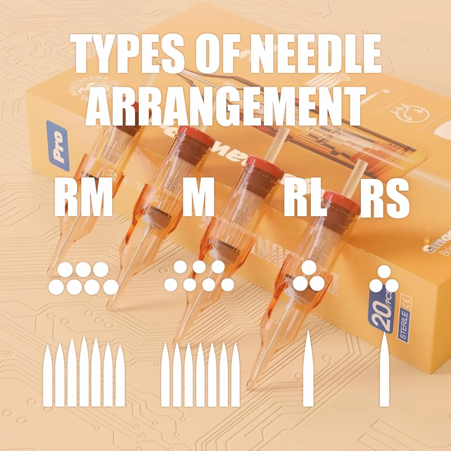 Dragonhawk Pro Tattoo Needles Cartridges Disposable 20pcs 1003RL Round Liner for Tattoo Pen Machine