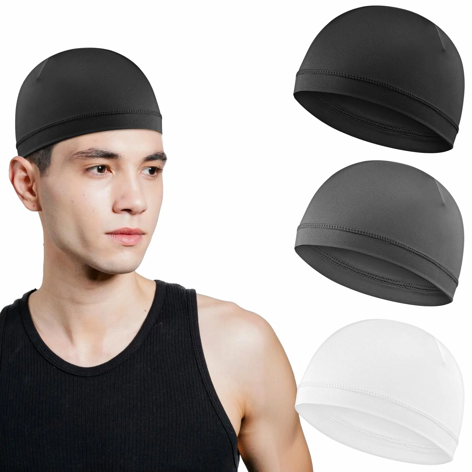 WY LIGHTING LEVEL 3 szt. czapki z czaszką miękkie lekkie czapki typu beanie odprowadzające wilgoć rozciągliwa oddychająca wkładka do kasku dla mężczyzn