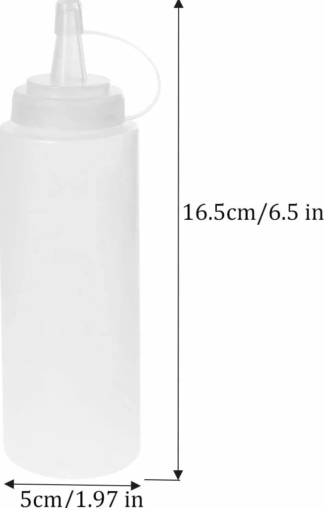 AOI Zestaw 6 plastikowych butelek z dozownikiem do sosów przyprawowych, do domu, restauracji, musztardy, Mayo, oliwy z oliwek, grilla, bez BPA, 230 ml, białe.