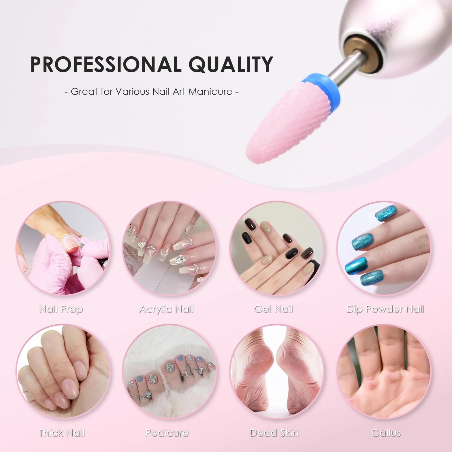 Depvko 10 sztuk ceramicznych wierteł do paznokci, 3/32 '' profesjonalne elektryczne frezy do manicure pedicure, zestaw do paznokci akrylowych żelowych, wiertło do skórek bezpieczeństwa, różowy