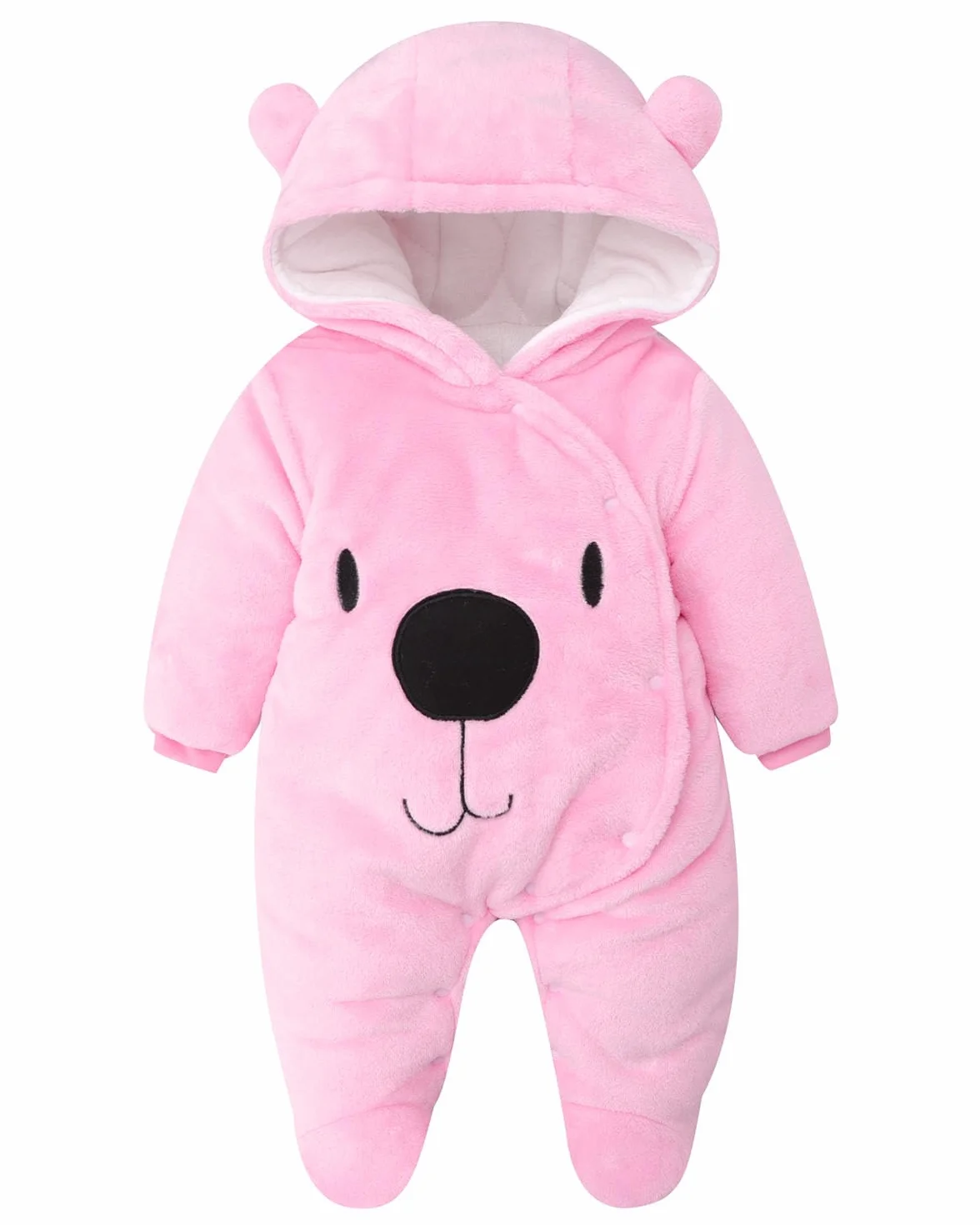 Dziecko Romper z kapturem flanelowy kombinezon kombinezon śnieżny nogi zima kombinezon dla 0-12 miesięcy, Różowy, 0-3 miesięcy